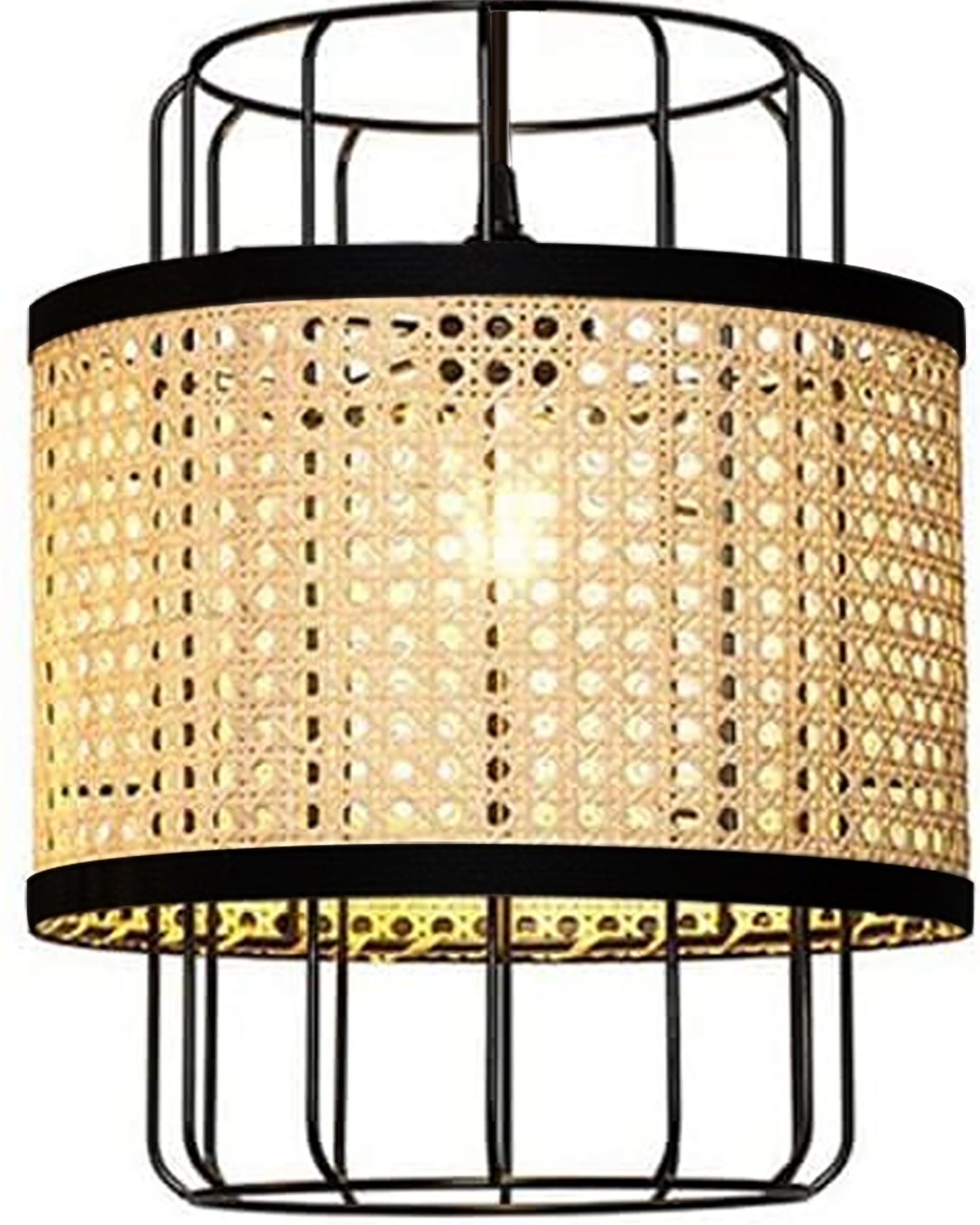 10" Hand Woven Natural Rattan Cane Webbing Wicker Pendant Light Fixtures, Boho Pendant Lights with Rattan Basket Shade for Farmhouse Kitchen Island Dining Room Living Room