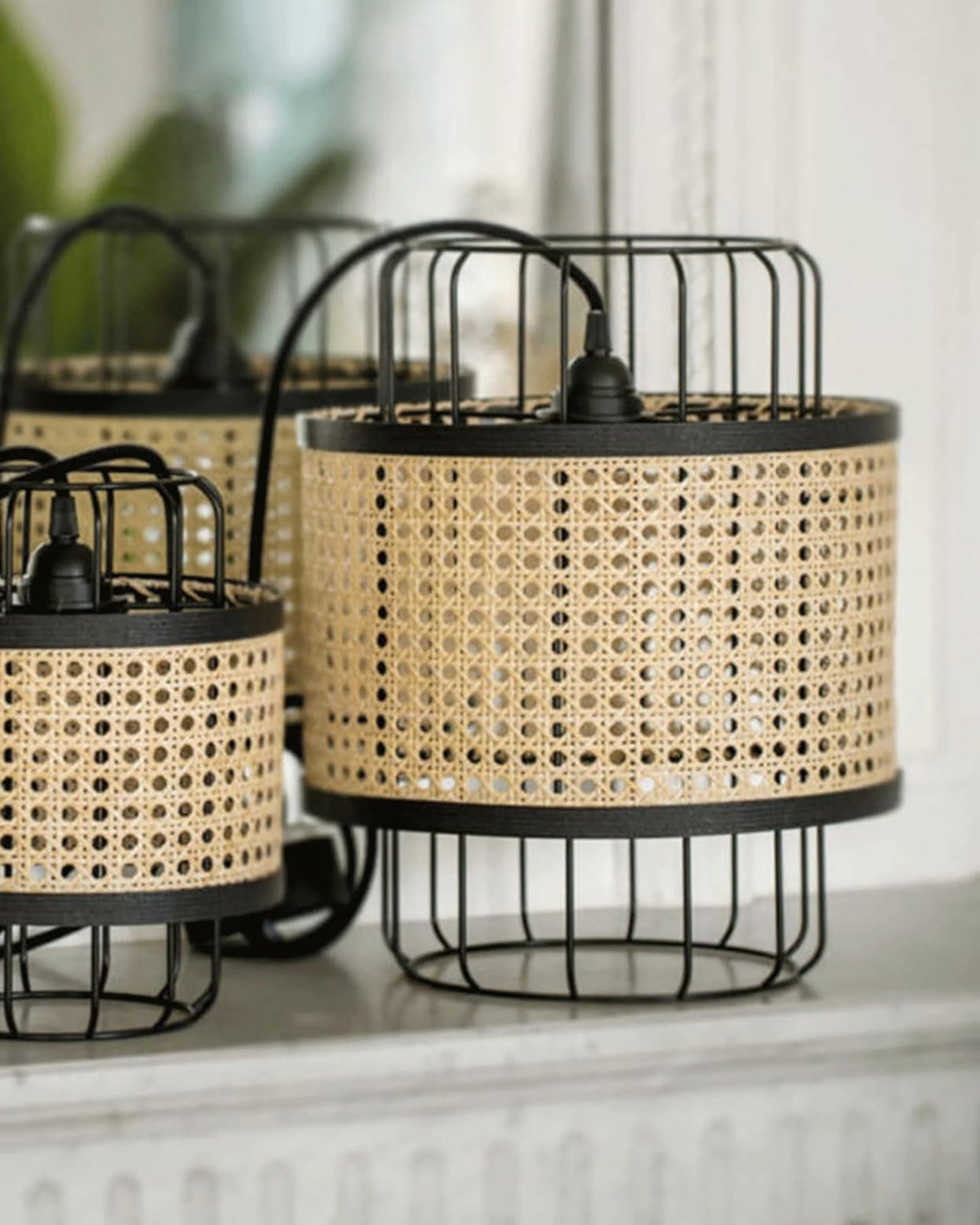 10" Hand Woven Natural Rattan Cane Webbing Wicker Pendant Light Fixtures, Boho Pendant Lights with Rattan Basket Shade for Farmhouse Kitchen Island Dining Room Living Room
