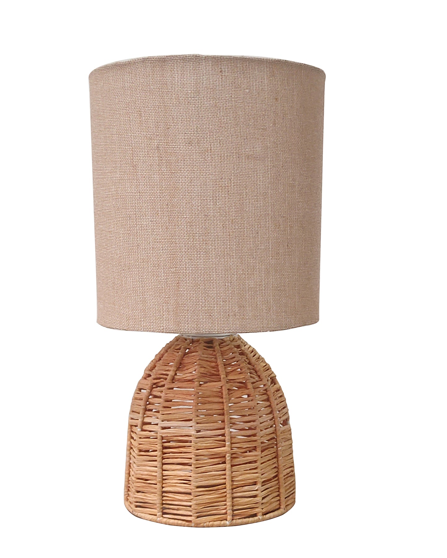 Raffia Rattan Table Lamp, Small Nightstand Lamp with Linen Fabric Lampshade, Desk Lamp Bedside Lamp for Living Room Home Office , Oval