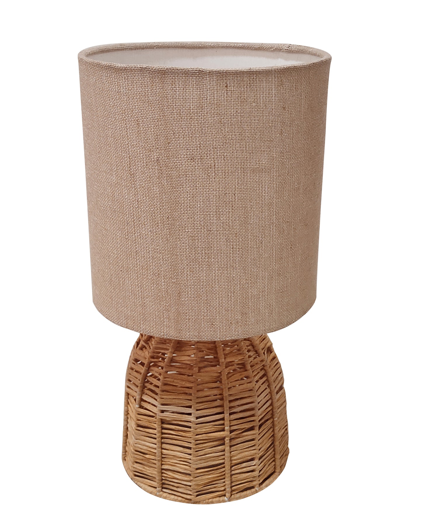 Raffia Rattan Table Lamp, Small Nightstand Lamp with Linen Fabric Lampshade, Desk Lamp Bedside Lamp for Living Room Home Office , Oval