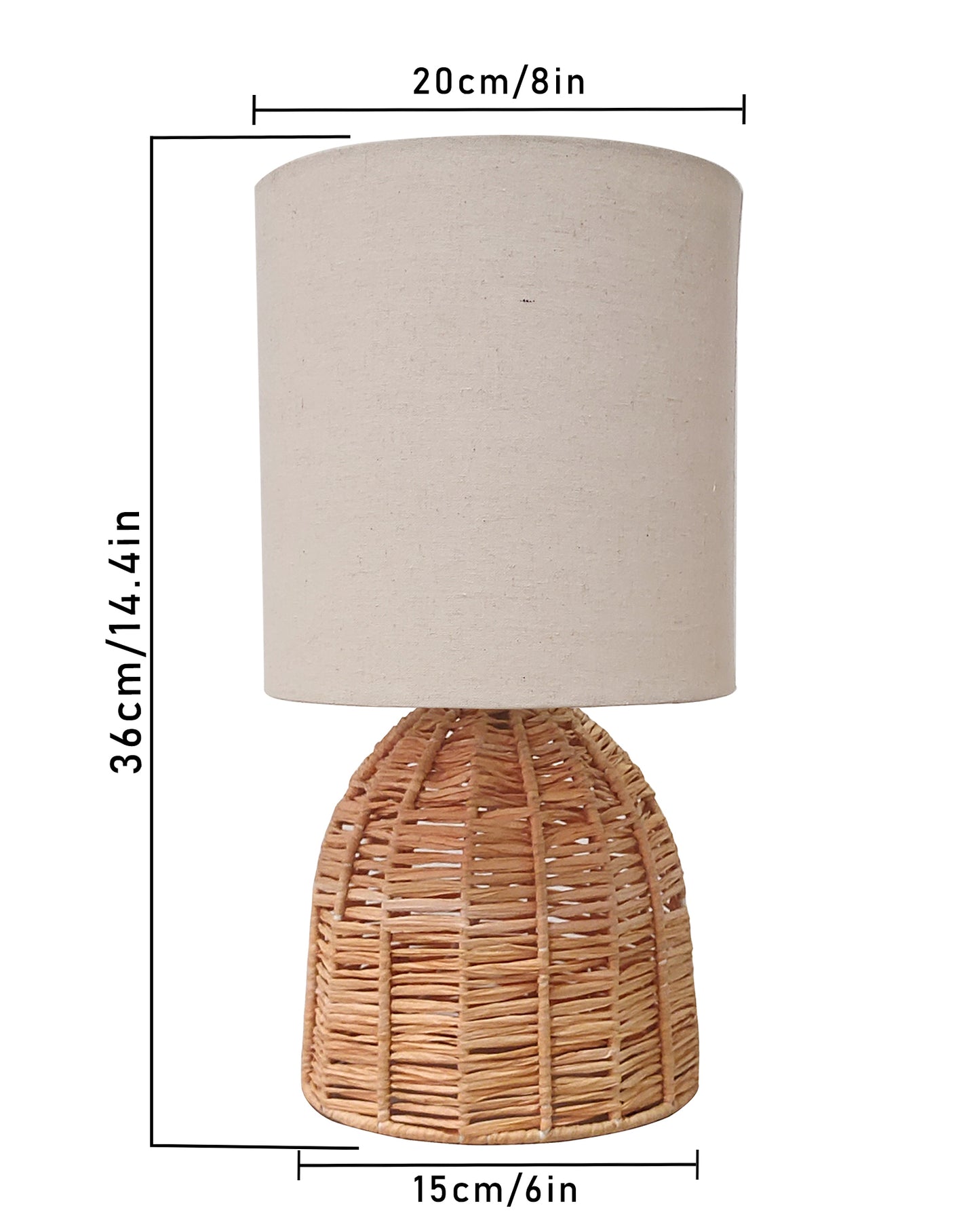 Raffia Rattan Table Lamp, Small Nightstand Lamp with Linen Fabric Lampshade, Desk Lamp Bedside Lamp for Living Room Home Office , Oval