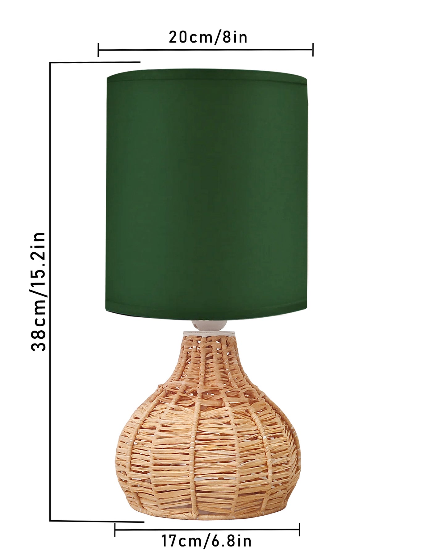 Raffia Rattan Table Lamp, Small Nightstand Lamp with Linen Fabric Lampshade, Desk Lamp Bedside Lamp for Living Room Home Office , Spinning