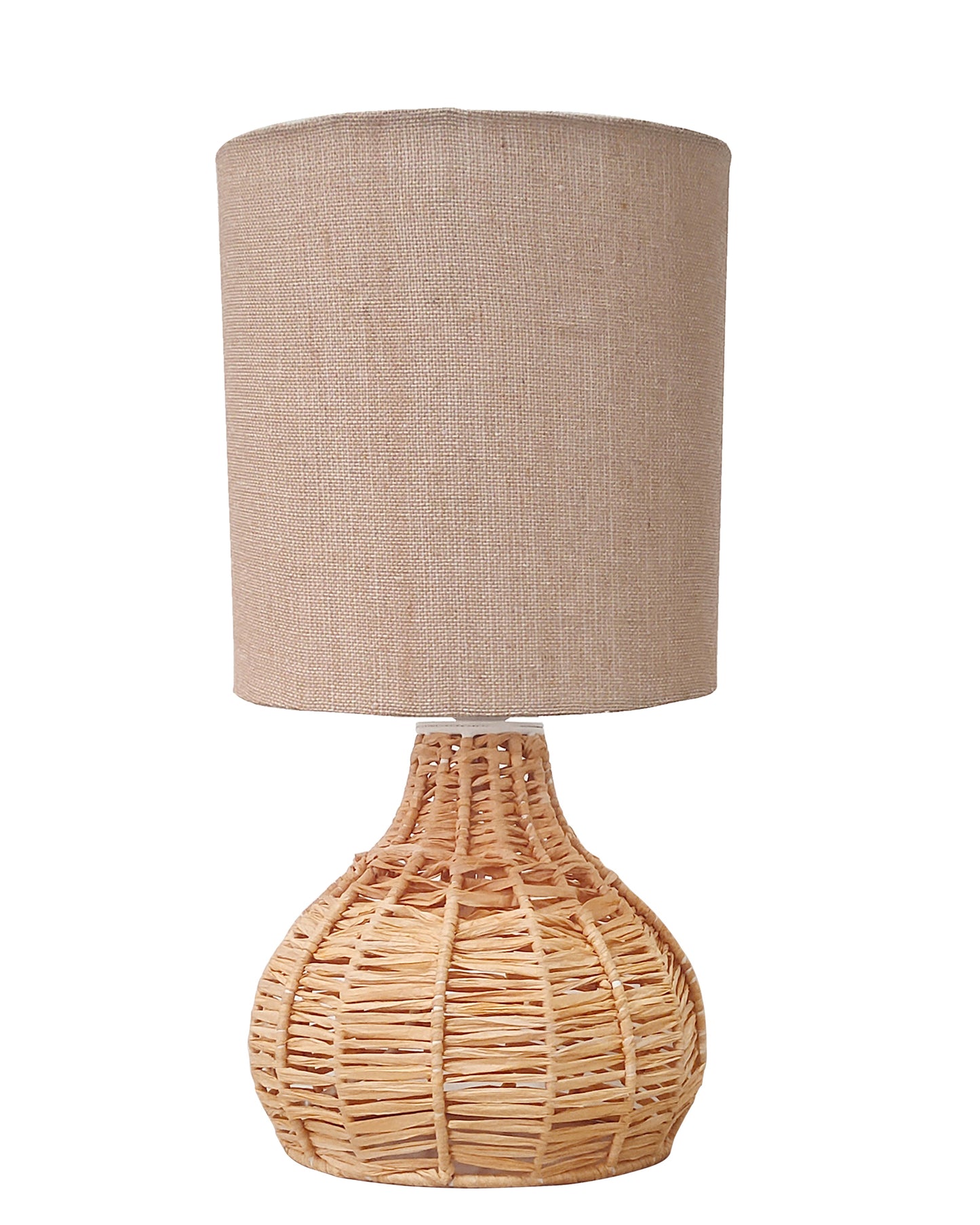 Raffia Rattan Table Lamp, Small Nightstand Lamp with Linen Fabric Lampshade, Desk Lamp Bedside Lamp for Living Room Home Office , Spinning