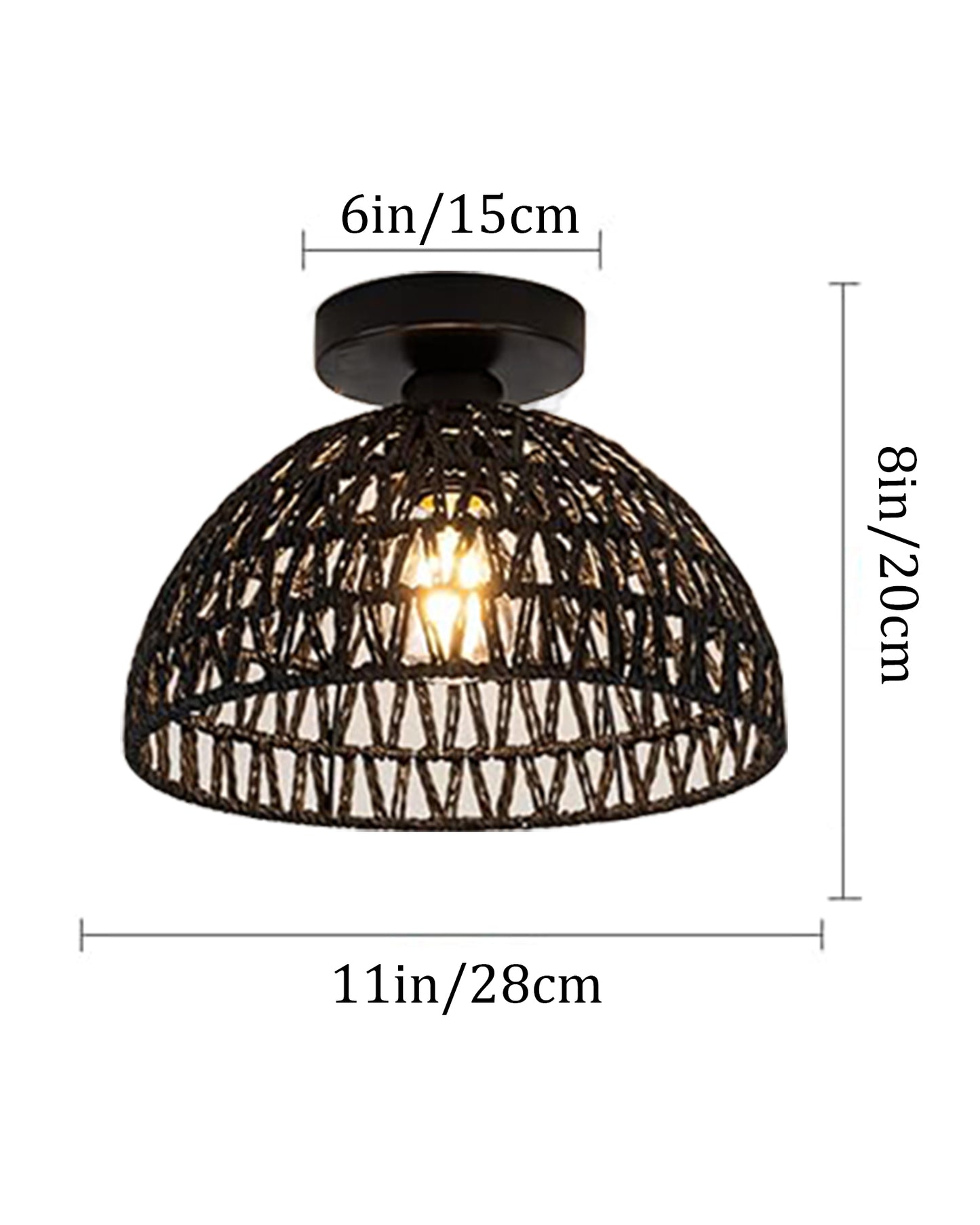 Rattan Light Fixtures Ceiling Light, Handmade Woven Cage Boho Light Fixture 11" Semi Flush Mount Light Fixture Coastal Ceiling Light for Hallway Kitchen Entryway Farmhouse Living Room