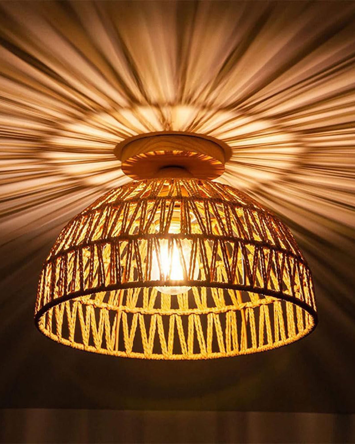 Rattan Light Fixtures Ceiling Light, Handmade Woven Cage Boho Light Fixture 11" Semi Flush Mount Light Fixture Coastal Ceiling Light for Hallway Kitchen Entryway Farmhouse Living Room