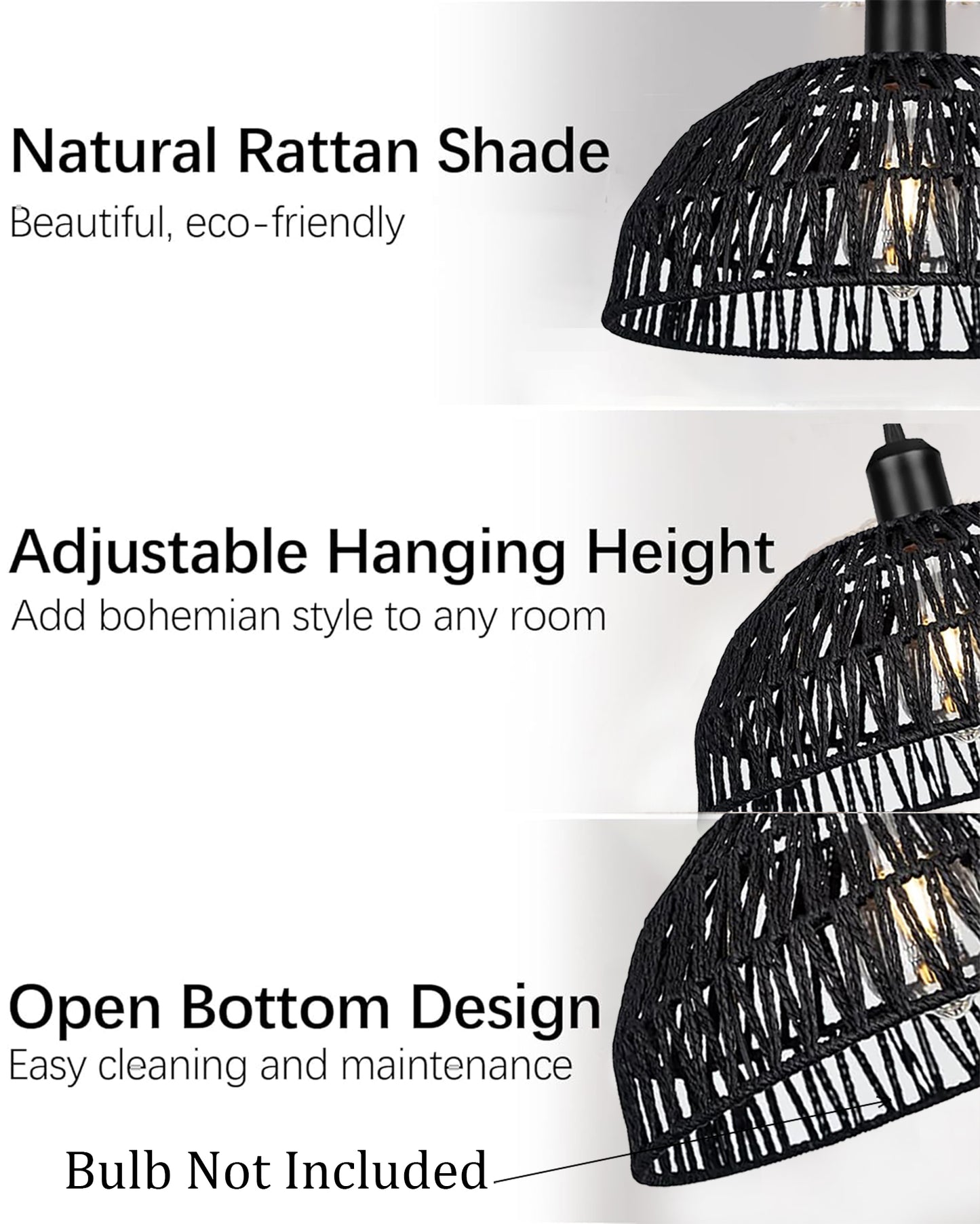 Woven Boho Macrame Pendant Light, Boho Hanging Lamp Kitchen Island, Farmhouse Coastal Wicker Adjustable Chandeliers Basket Light Fixture for Dining Room Kitchen Island.