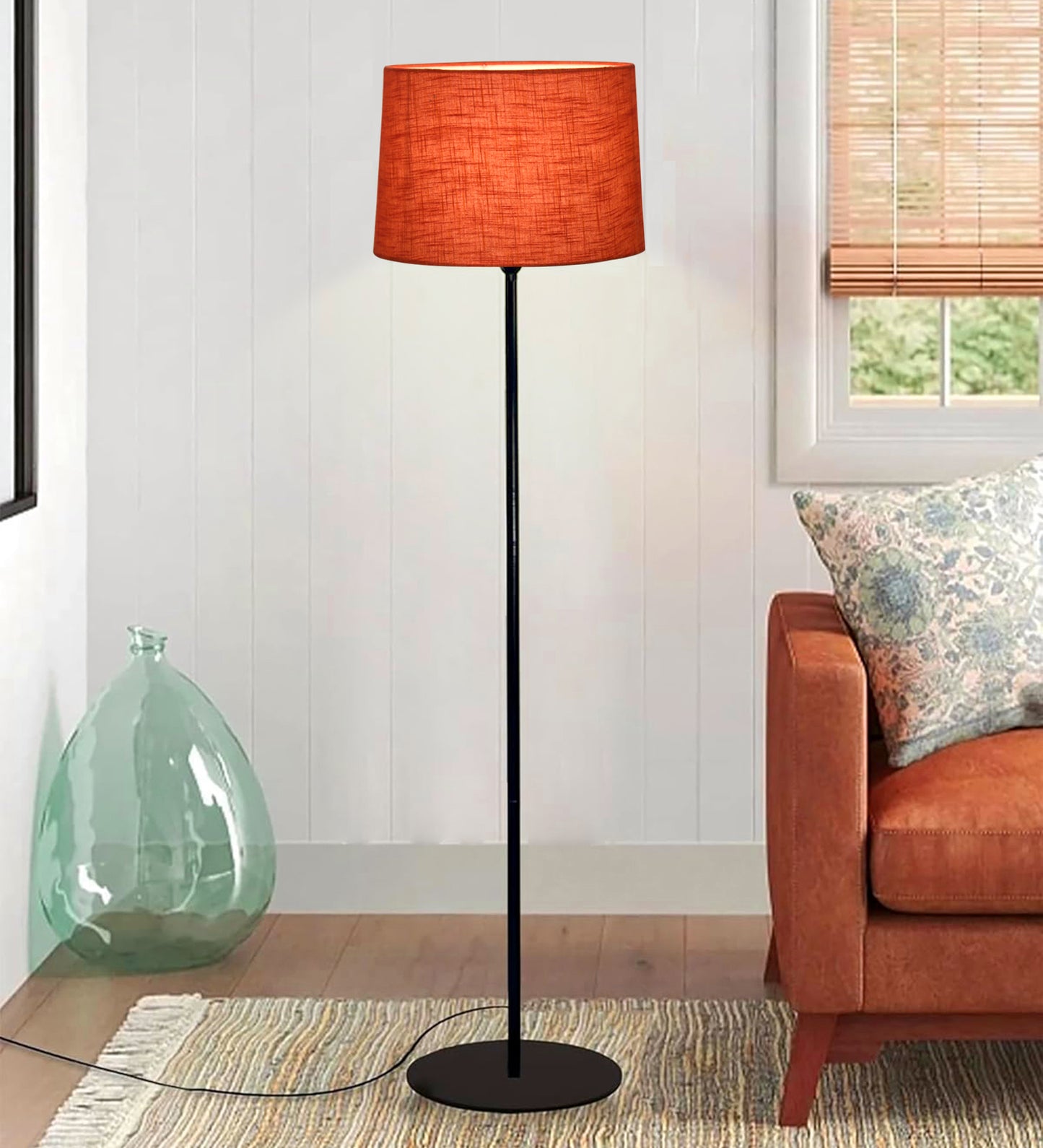 Homesake® Modern Floor Lamp for Living Room Traditional Farmhouse Boho Floor Lamp Mid-Century Pole Lamp, Linen Lamp Shade Side Standing Lamps | Corner Lamp Light | Hall Bedroom Office, Pleated White