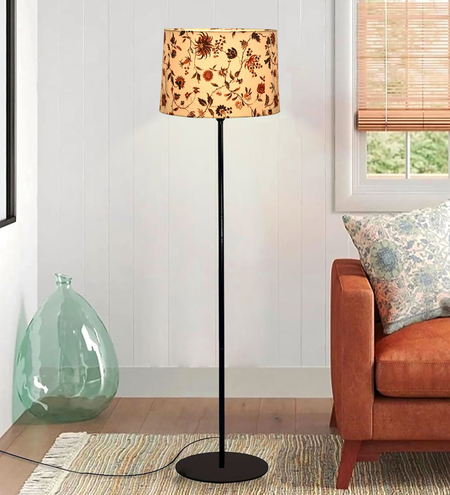 Homesake® Modern Floor Lamp for Living Room Traditional Farmhouse Boho Floor Lamp Mid-Century Pole Lamp, Linen Lamp Shade Side Standing Lamps | Corner Lamp Light | Hall Bedroom Office, Pleated White