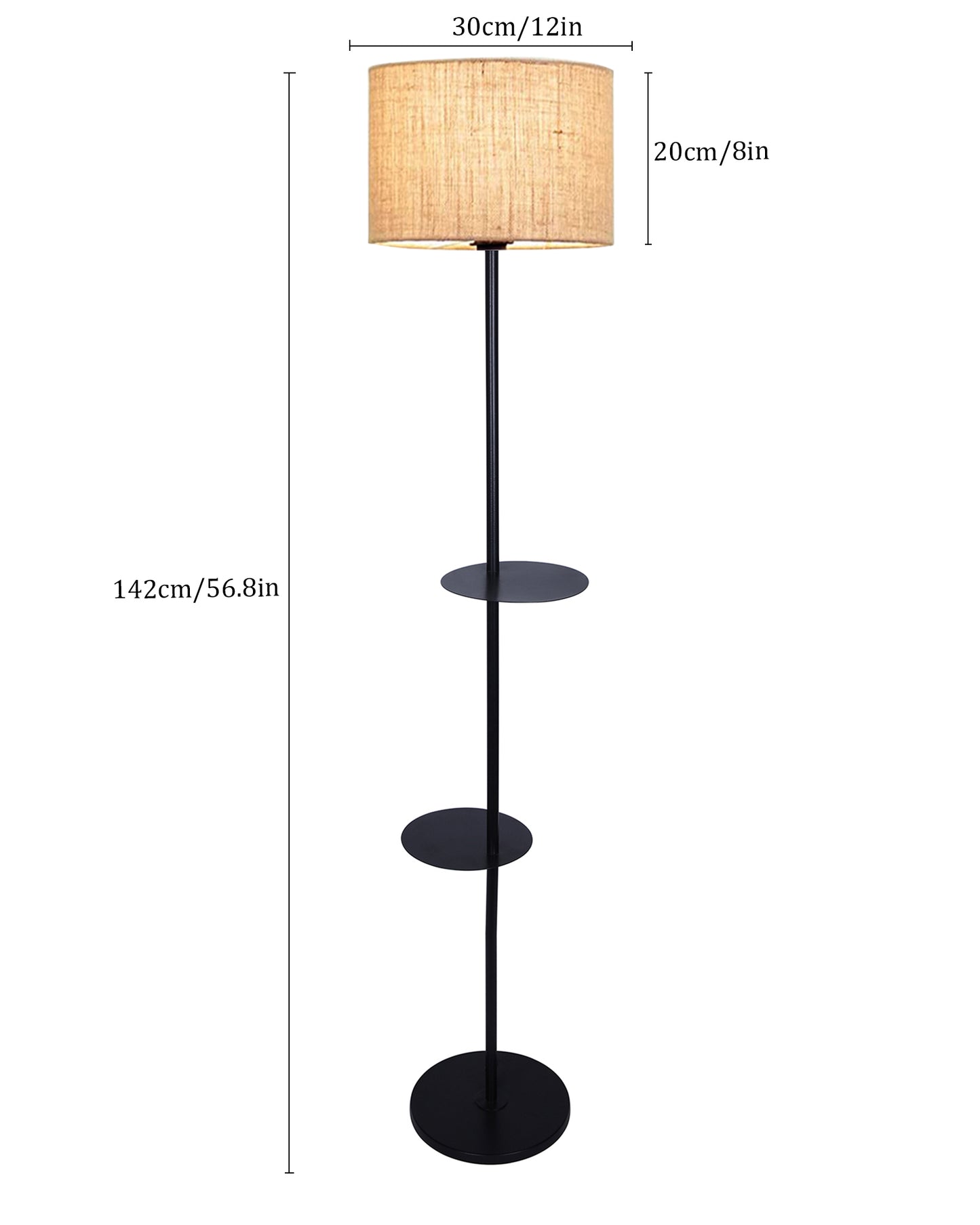 Dual Shelf Floor Lamp with Fabric Shade ,Nightstand Reading Floor Lamp with Shelves.