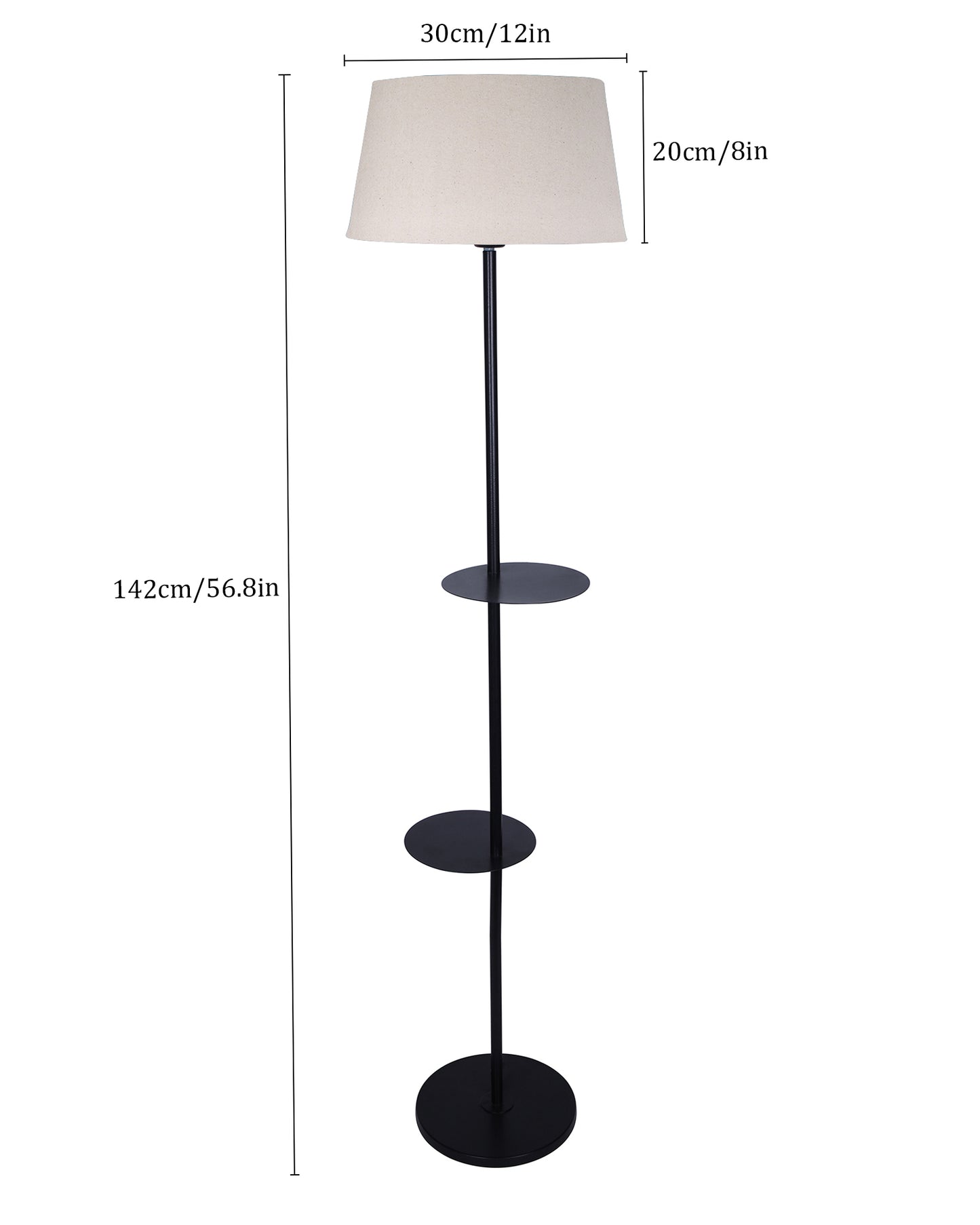 Dual Shelf Floor Lamp with Fabric Shade ,Nightstand Reading Floor Lamp with Shelves.
