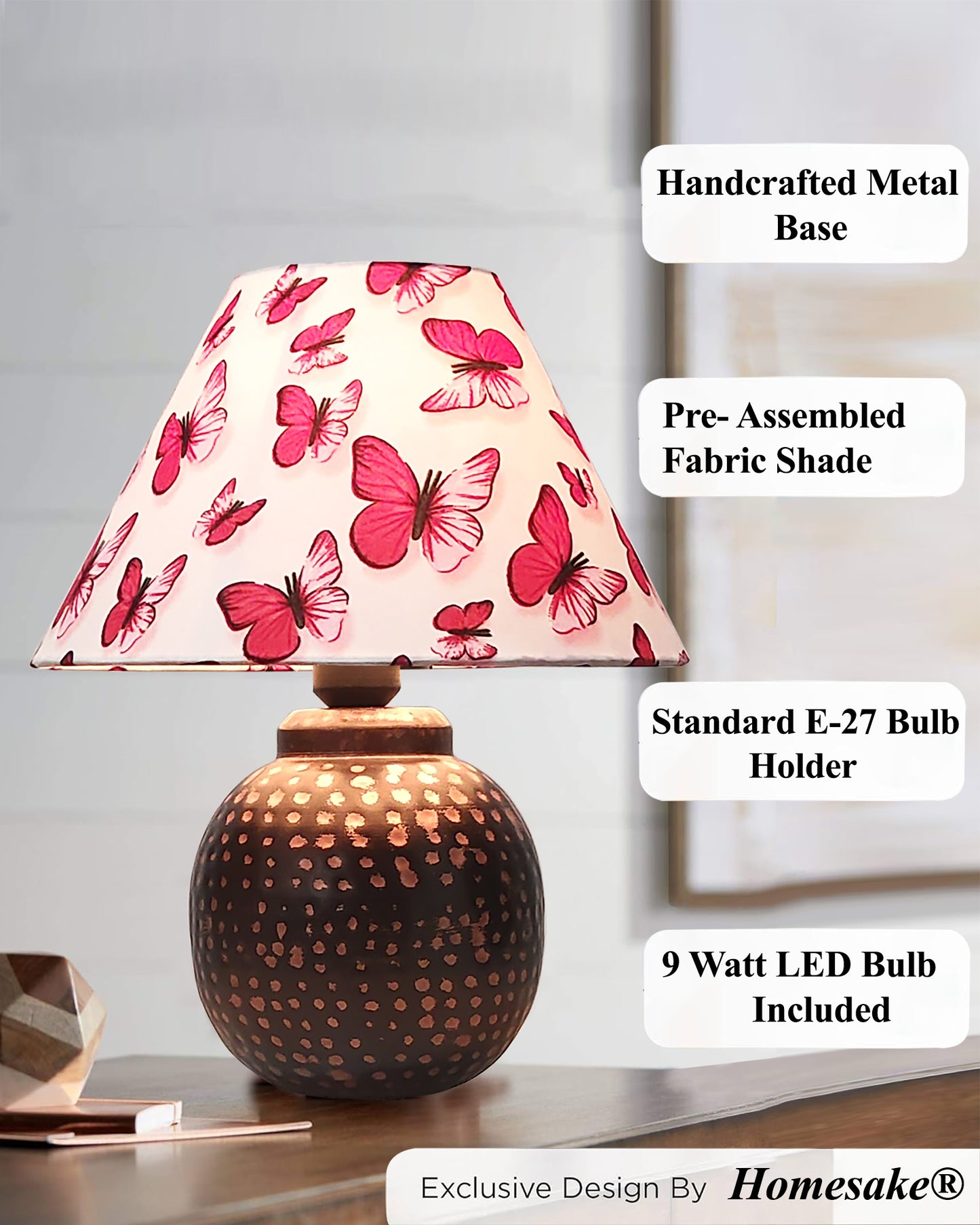 Rustic Mini Hammered Texture Bronze Table Lamp with Shade Desk Nightstand Lamp for Bedroom Living Room Office College Bookcase.