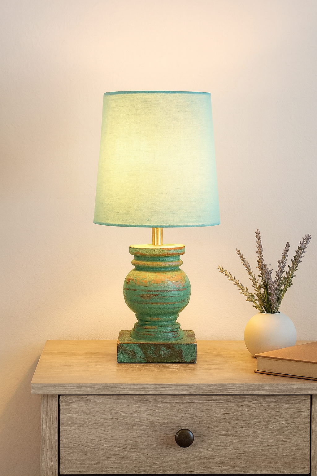 Small Table Lamp for Bedroom Living Room Simple Retro Wood Grain Farmhouse Bedside Lamps Suitable for Nightstand, Gift, Trophy