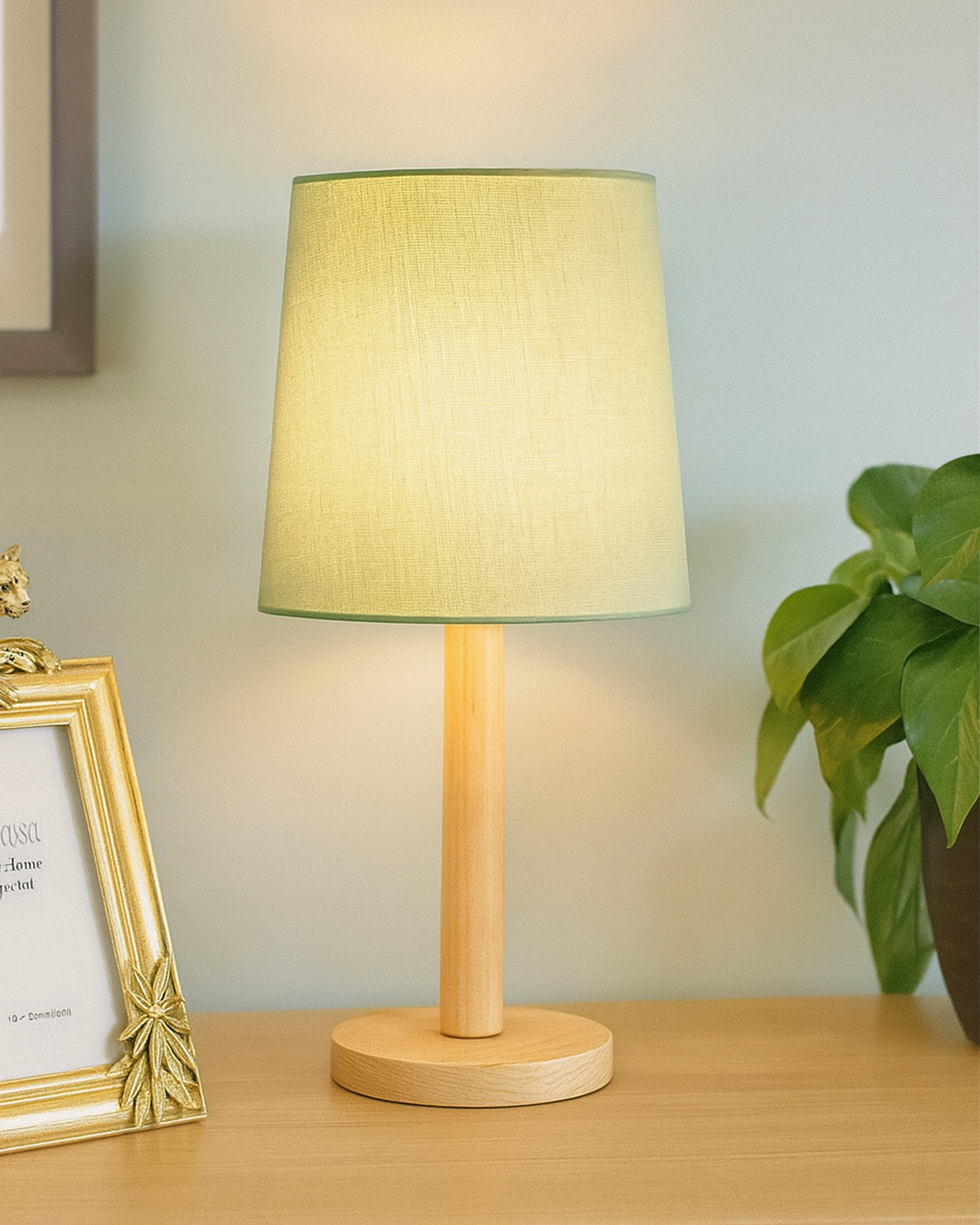 Pinewood Table Lamps for Nightstand, Fabric Linen Lampshade Desk Lamp, Morden Minimalist Bedside Lamps, Bedroom Nightstand Lamp Living Room,Kids Room
