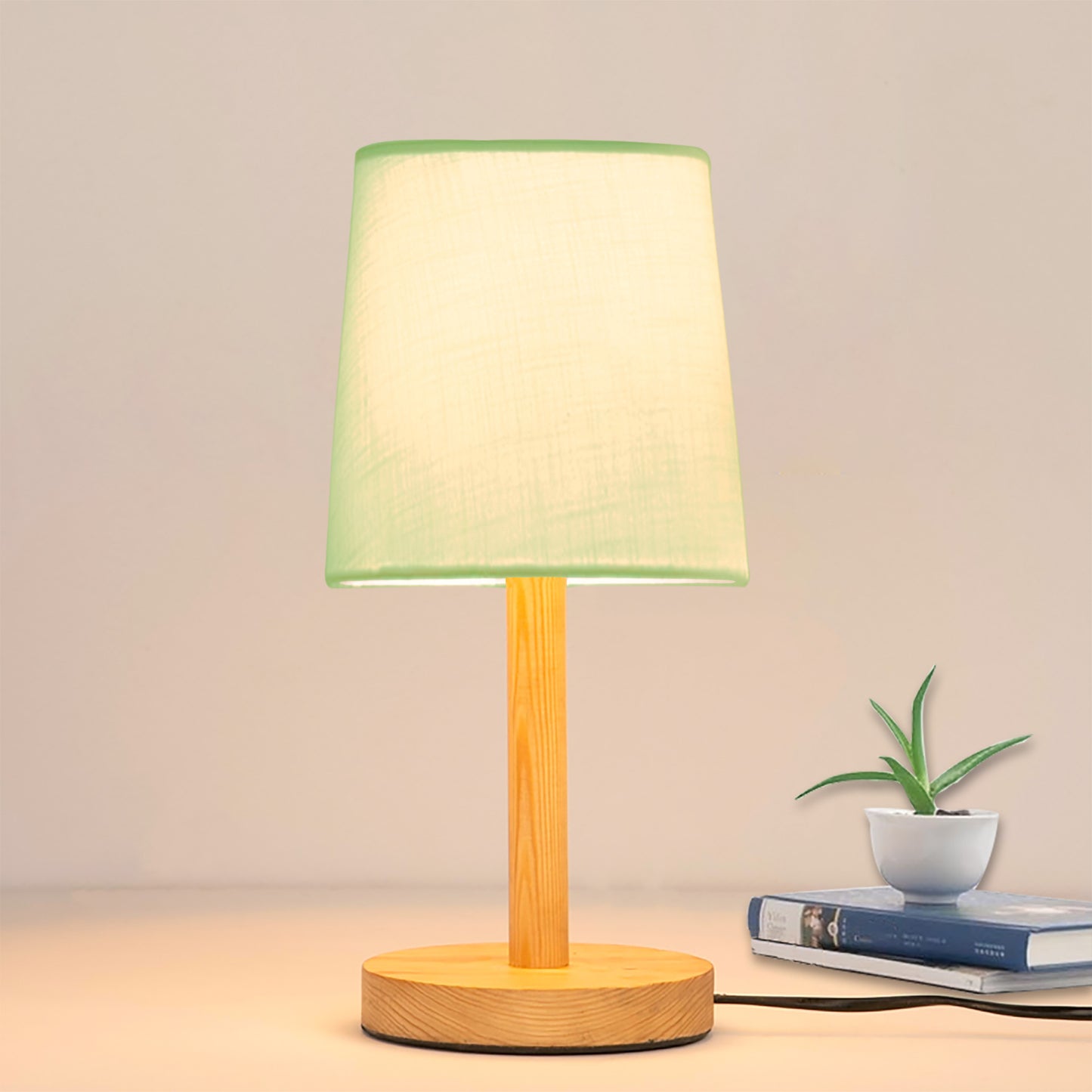 Pinewood Table Lamps for Nightstand, Fabric Linen Lampshade Desk Lamp, Morden Minimalist Bedside Lamps, Bedroom Nightstand Lamp Living Room,Kids Room