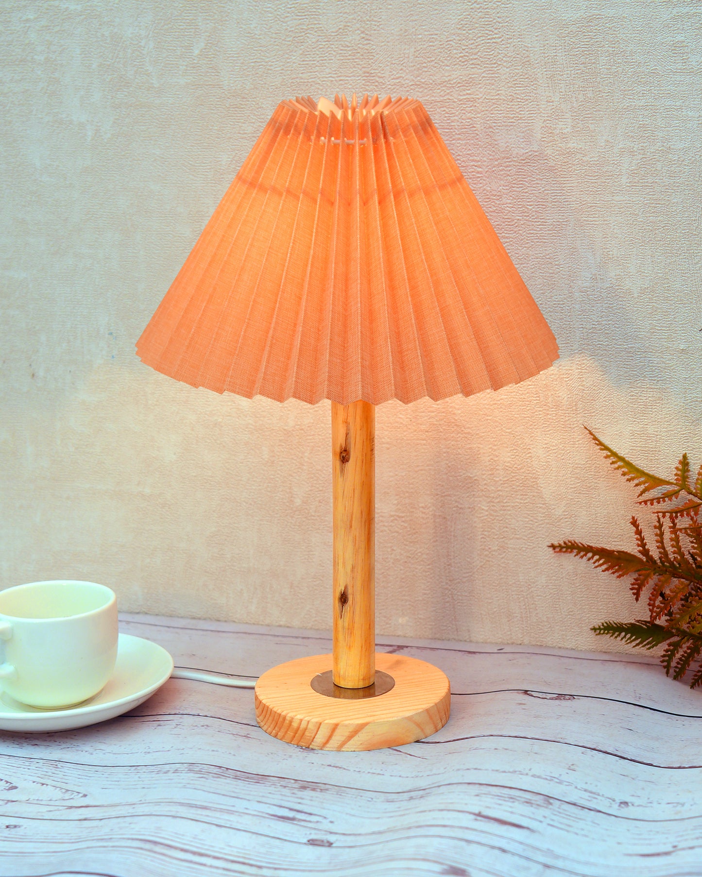 Pinewood Table Lamps for Nightstand, Fabric Linen Lampshade Desk Lamp, Morden Minimalist Bedside Lamps, Bedroom Nightstand Lamp Living Room,Kids Room
