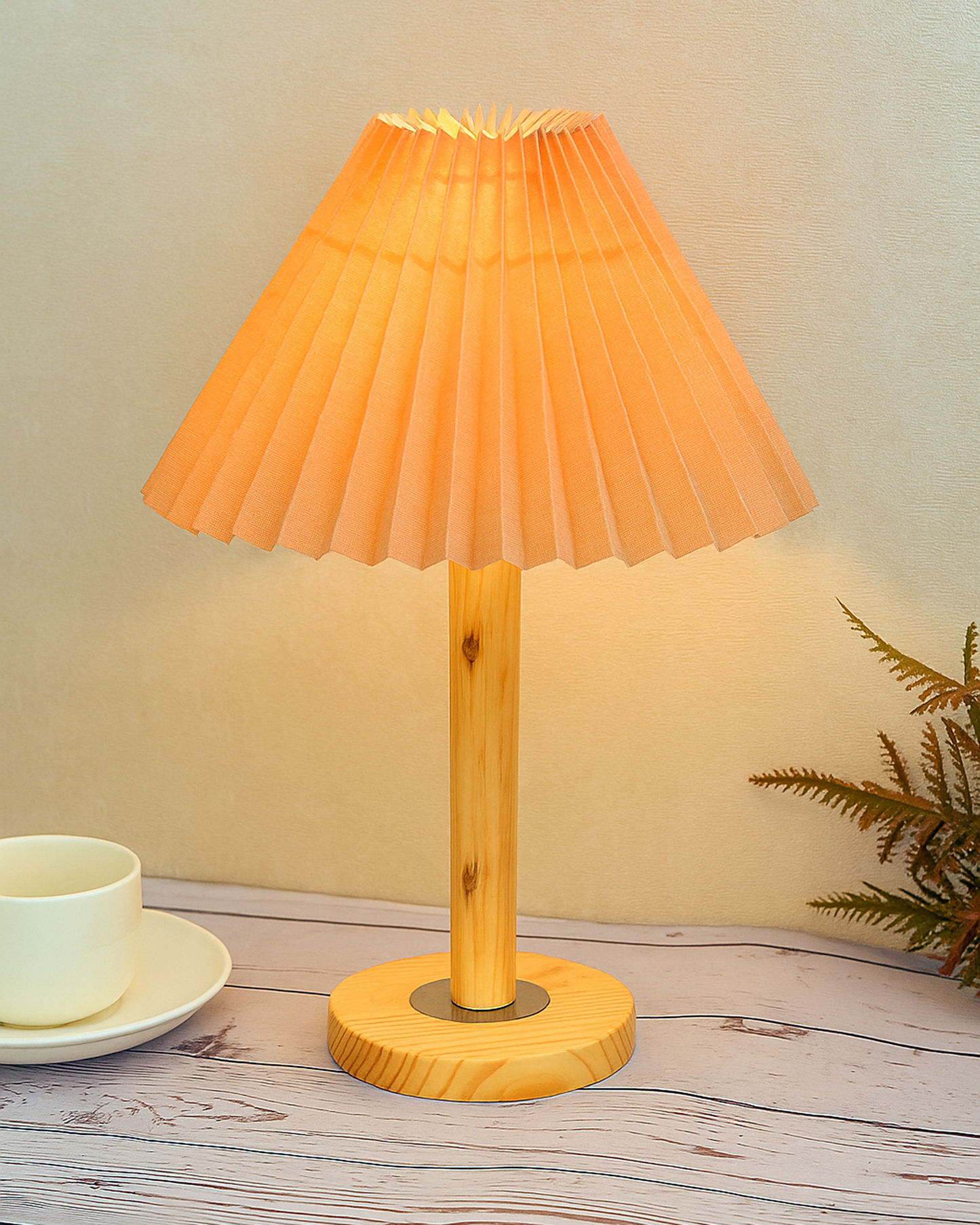 Pinewood Table Lamps for Nightstand, Fabric Linen Lampshade Desk Lamp, Morden Minimalist Bedside Lamps, Bedroom Nightstand Lamp Living Room,Kids Room