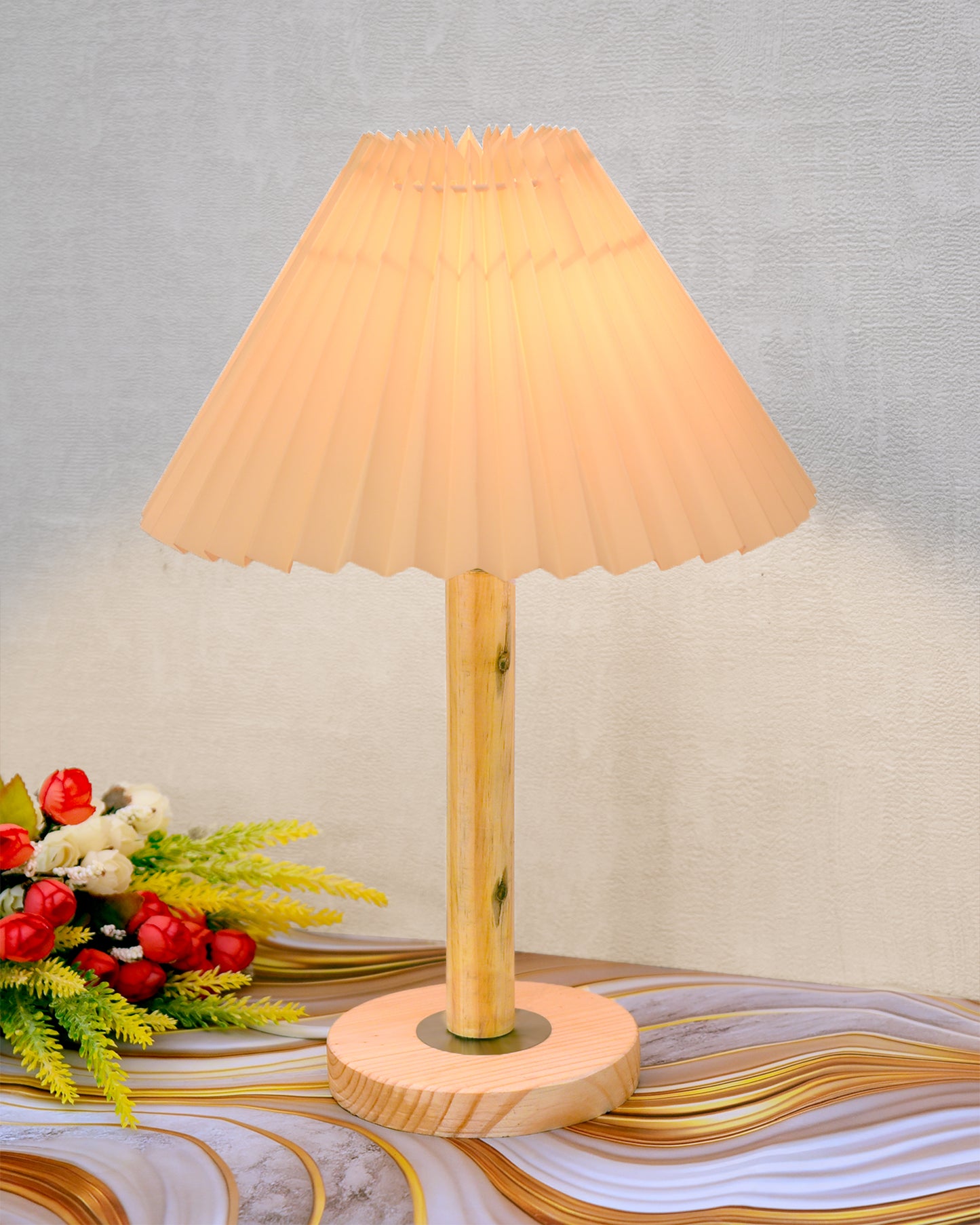 Pinewood Table Lamps for Nightstand, Fabric Linen Lampshade Desk Lamp, Morden Minimalist Bedside Lamps, Bedroom Nightstand Lamp Living Room,Kids Room