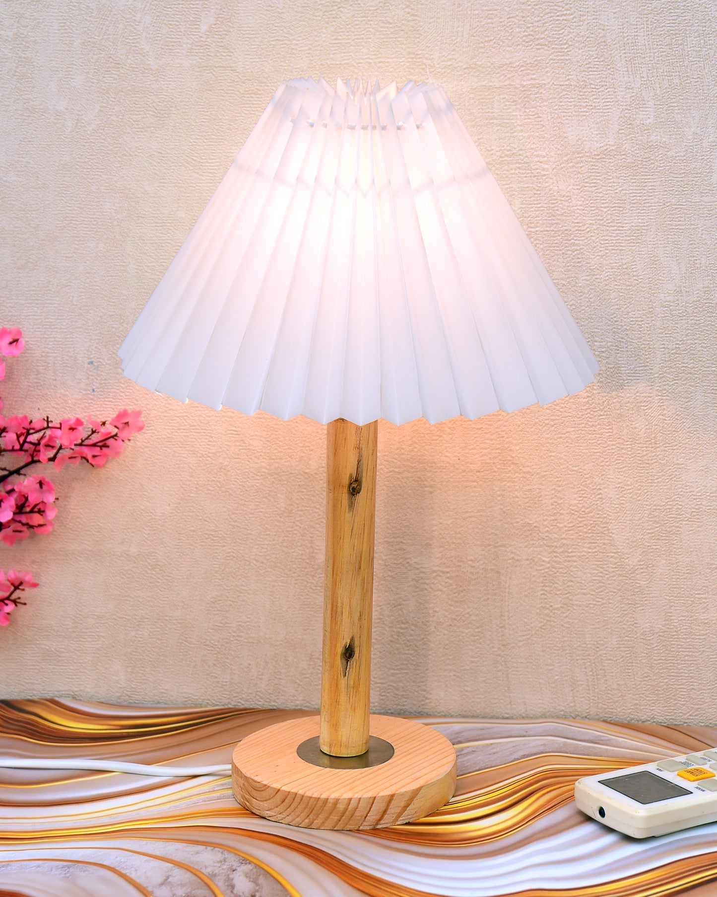 Pinewood Table Lamps for Nightstand, Fabric Linen Lampshade Desk Lamp, Morden Minimalist Bedside Lamps, Bedroom Nightstand Lamp Living Room,Kids Room