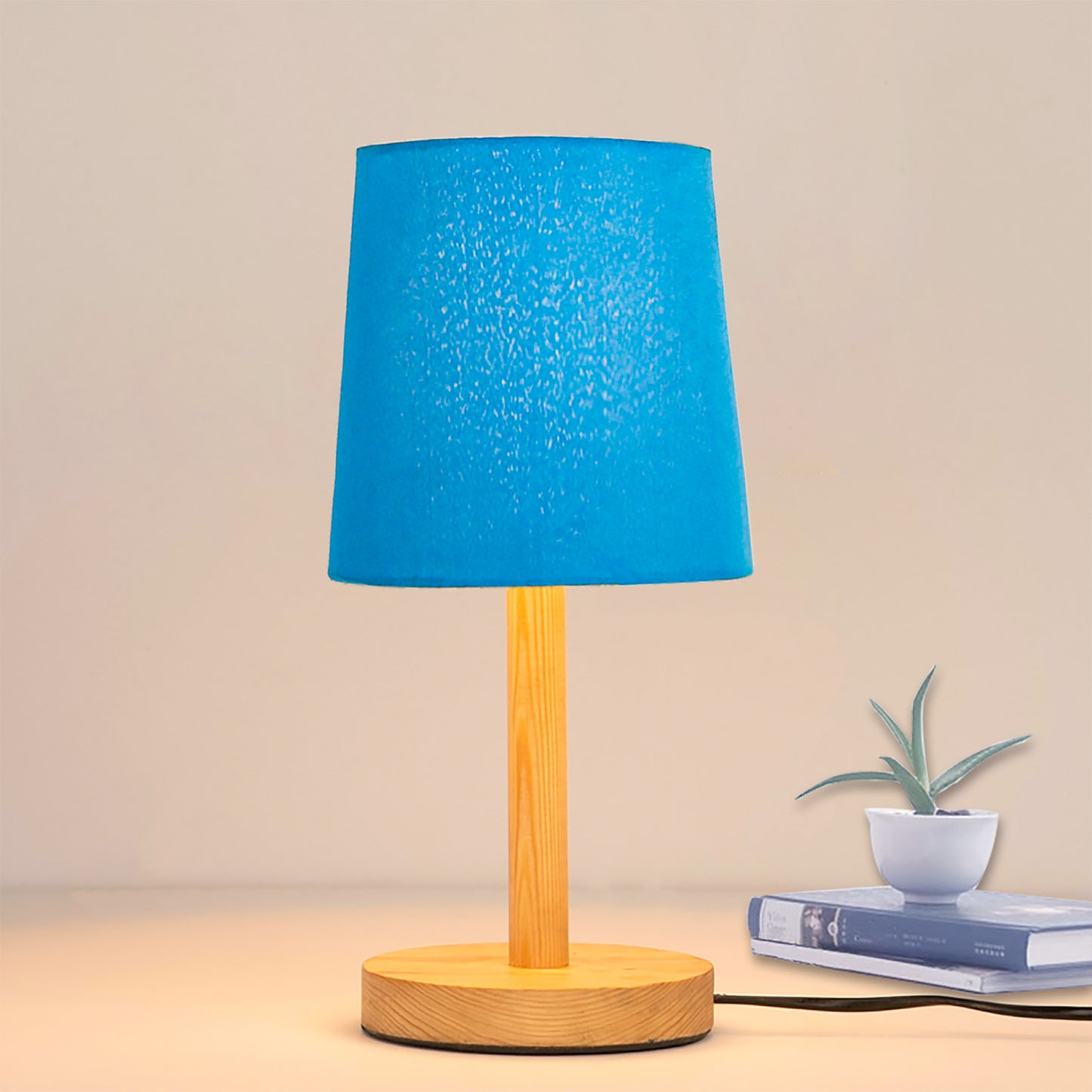 Pinewood Table Lamps for Nightstand, Fabric Linen Lampshade Desk Lamp, Morden Minimalist Bedside Lamps, Bedroom Nightstand Lamp Living Room,Kids Room