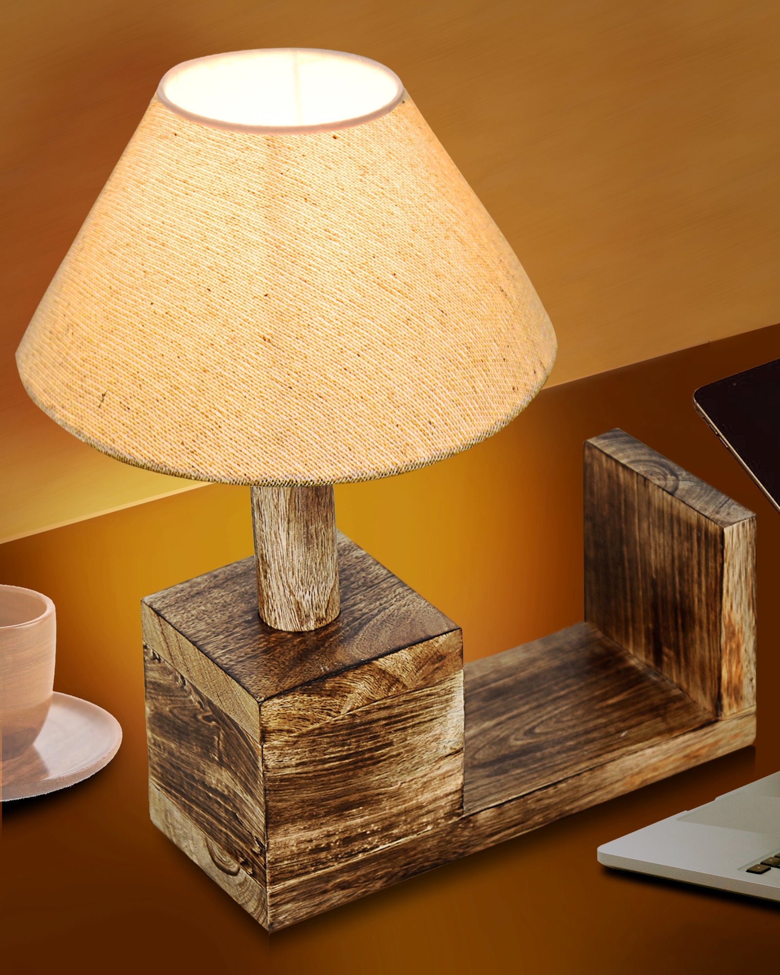 Living Room Bedside Lamp Wooden Rustic Book Shelf Table Lamp