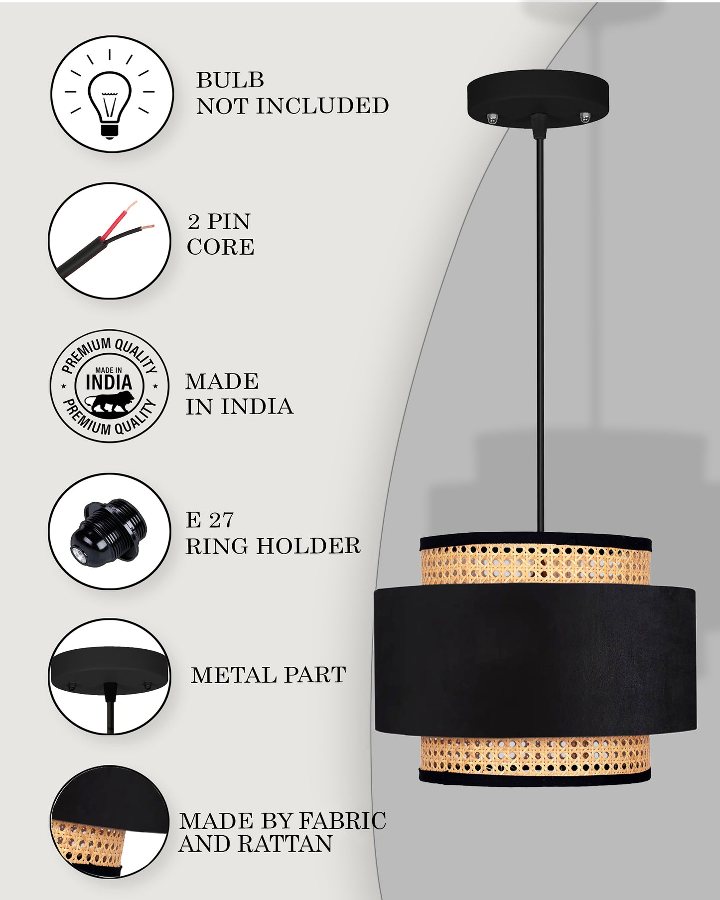 Bamboo Hanging Cane Fabric lamp for Home Decoration Rattan Webbing Pendant lamp, Ceiling Light for Home