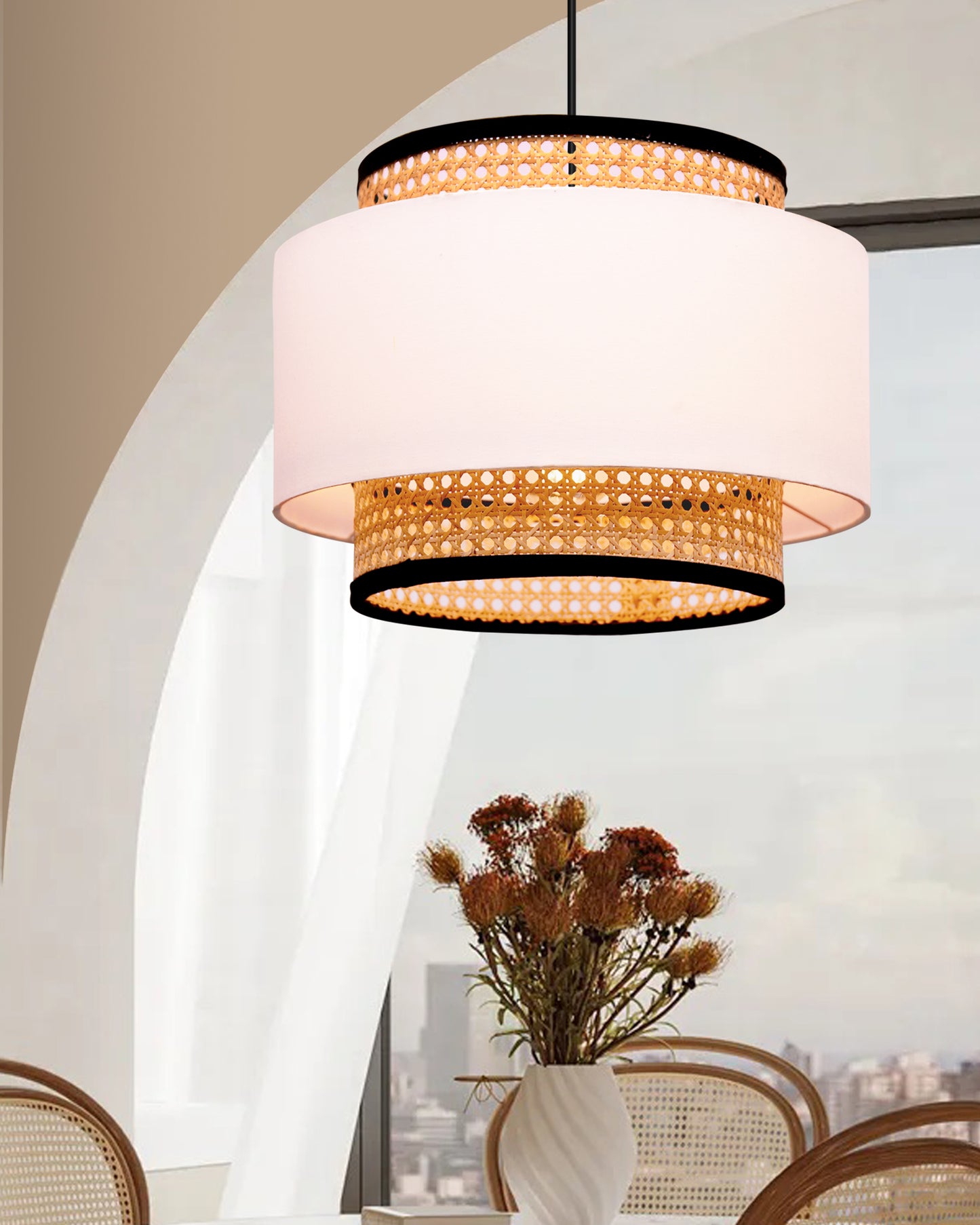 Bamboo Hanging Cane Fabric lamp for Home Decoration Rattan Webbing Pendant lamp, Ceiling Light for Home