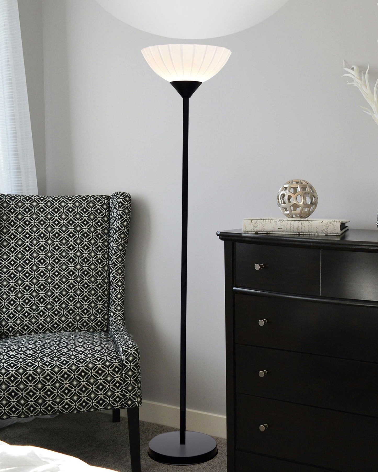 Sky Ribbed Dome Standing Lamps with Acrylic Shade,Modern Floor Lamp for Living Room, Bedrooms, Office Straight