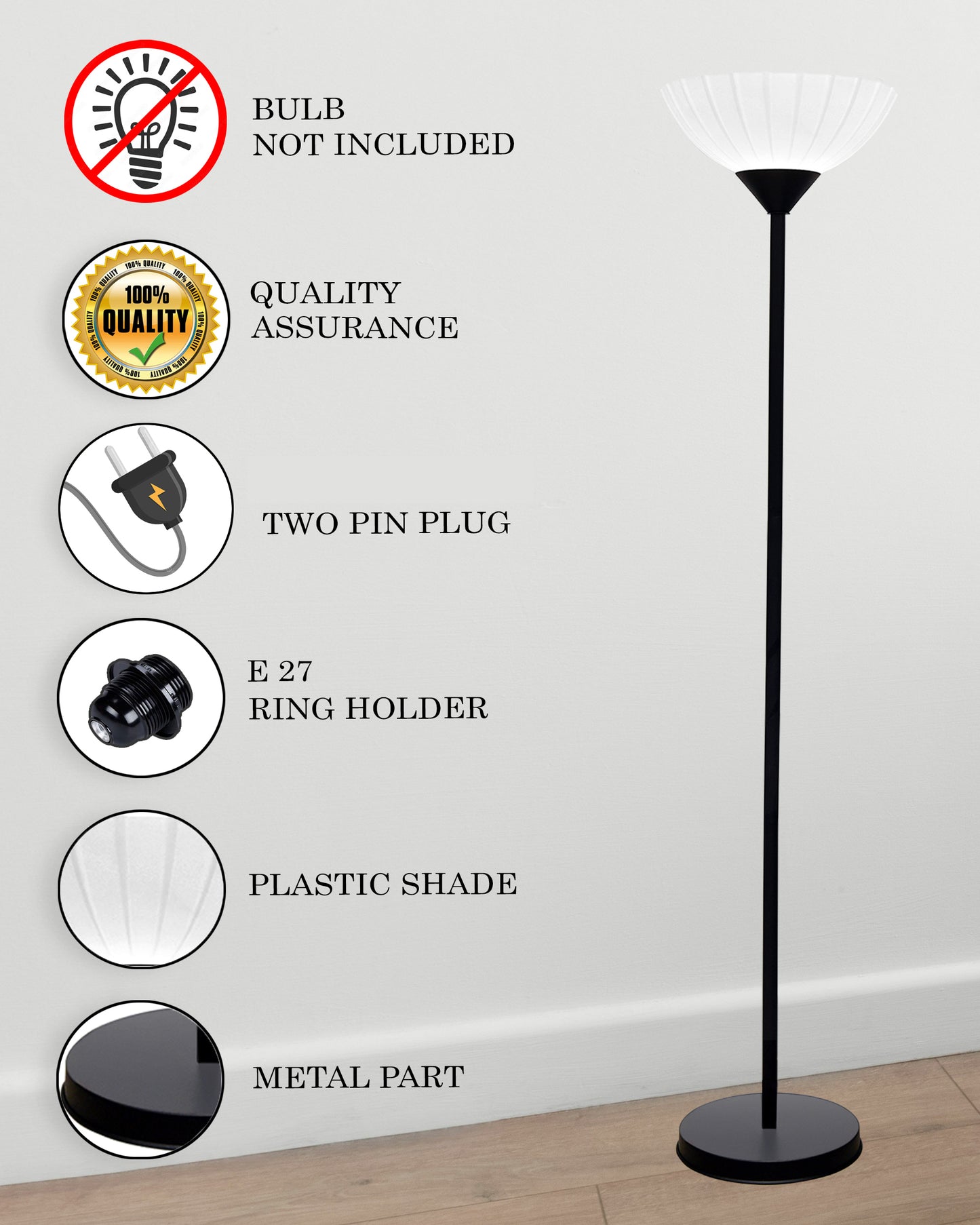 Sky Ribbed Dome Standing Lamps with Acrylic Shade,Modern Floor Lamp for Living Room, Bedrooms, Office Straight