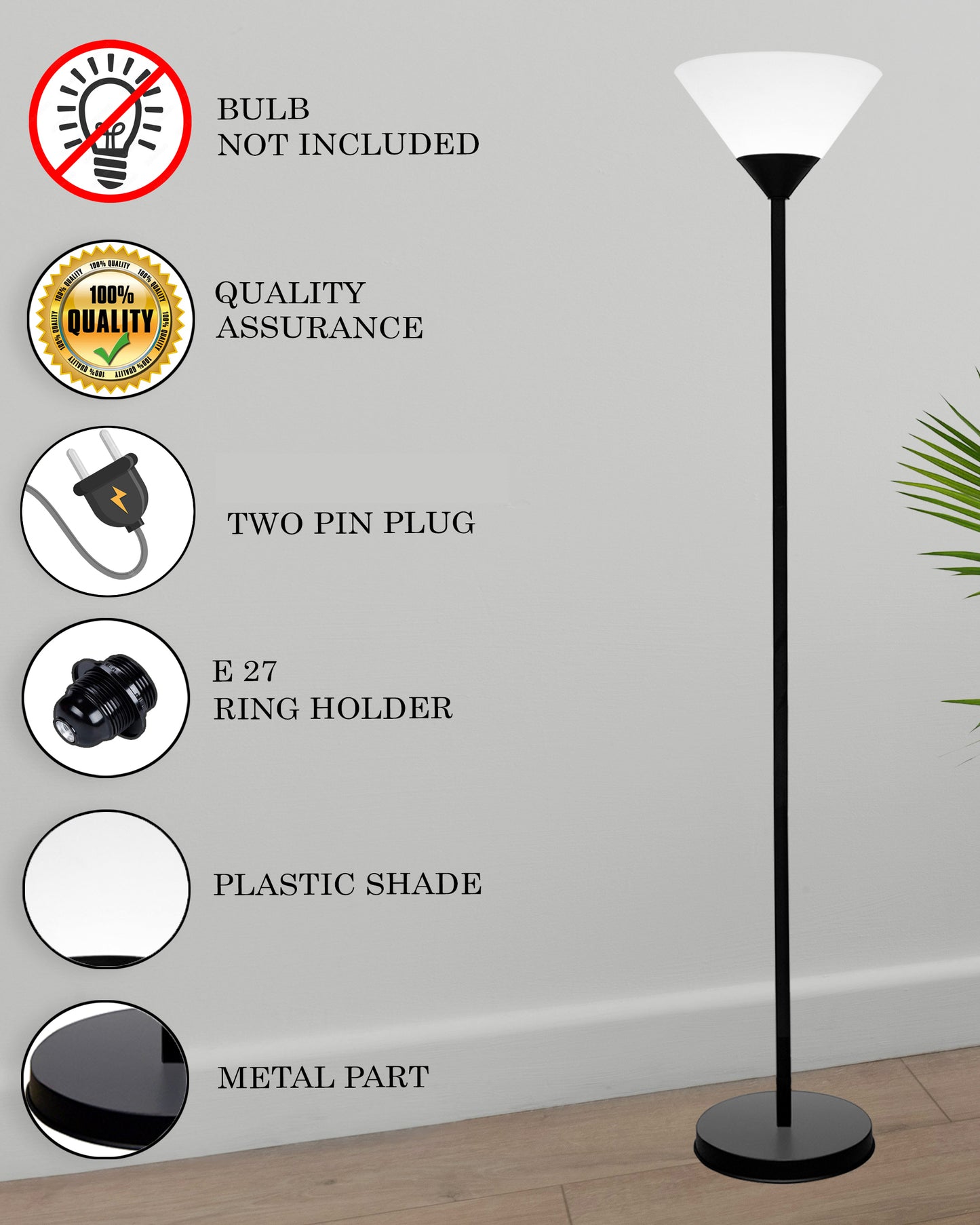 Sky Inverted Standing Lamps with Acrylic Shade,Modern Floor Lamp for Living Room, Bedrooms, Office Straight Black