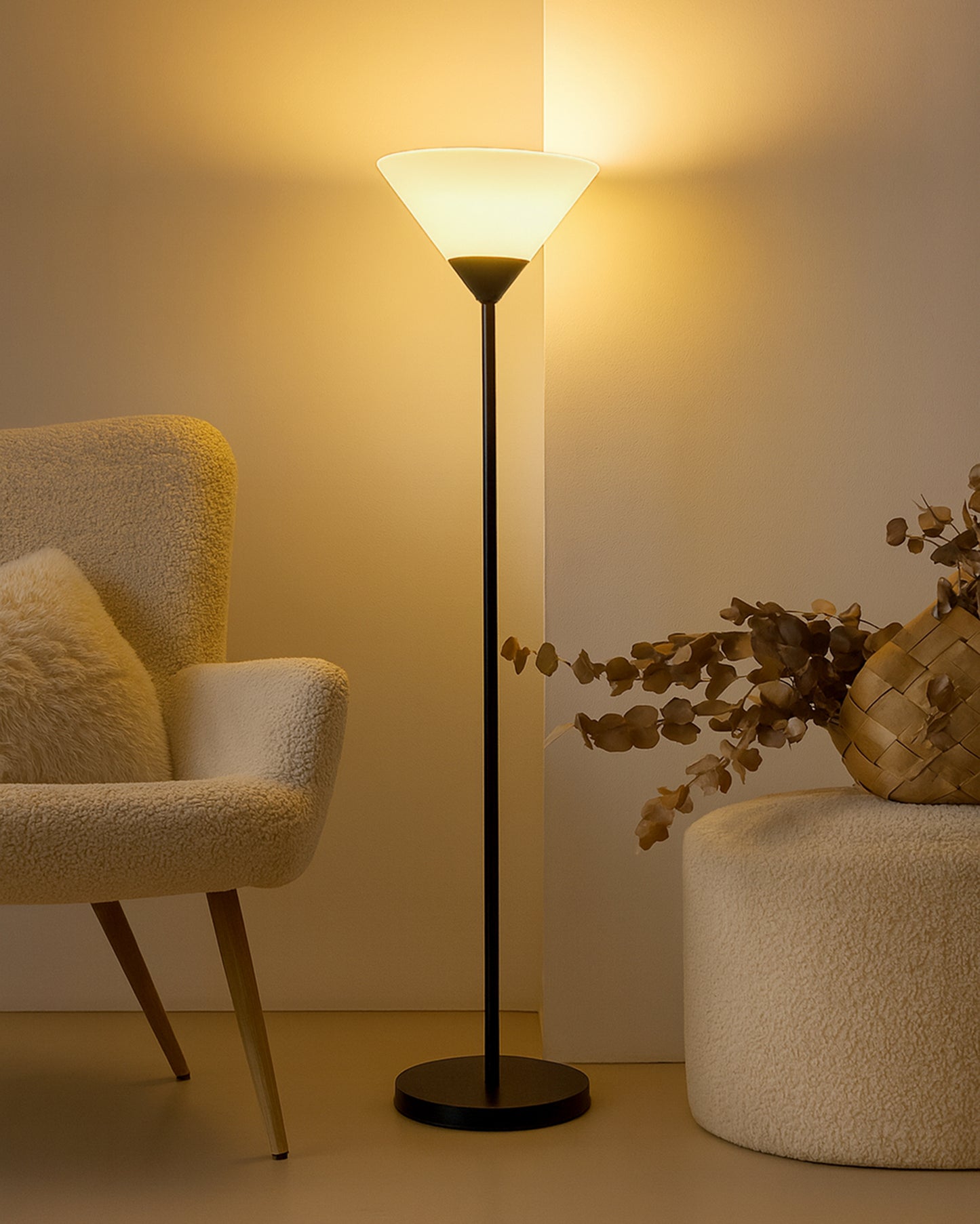 Sky Inverted Standing Lamps with Acrylic Shade,Modern Floor Lamp for Living Room, Bedrooms, Office Straight Black