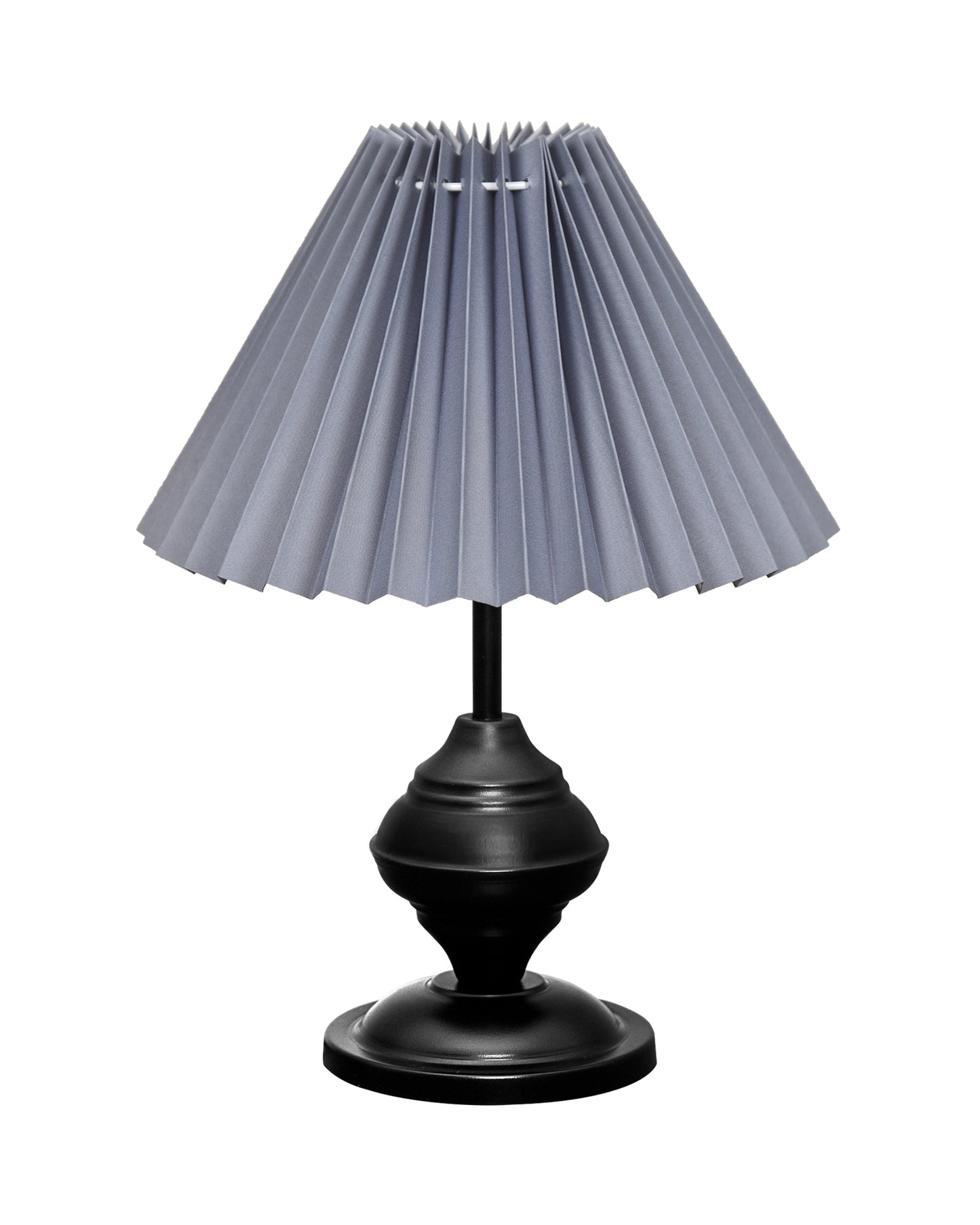 Bedside Black Metal Table Lamp with Fabric Shade, E27 holder, Urn, Pleated Shade