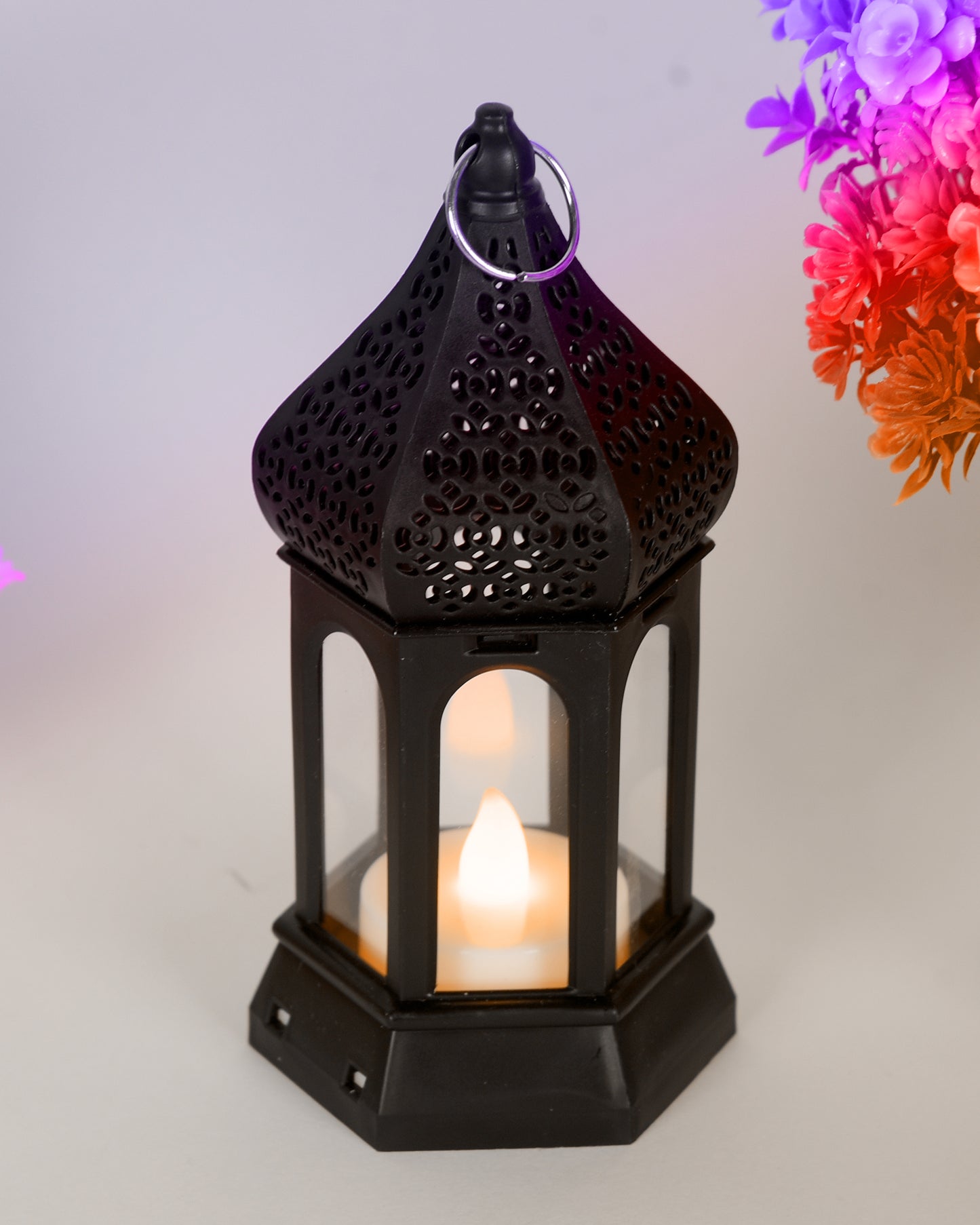 2 pcs Flameless and Smokeless Acrylic Antique LED Lantern Hurricane Lamp and Wall Hanging Led Candle Light for Home,Living Room for Diwali Decorations, T-Light lantern, Black