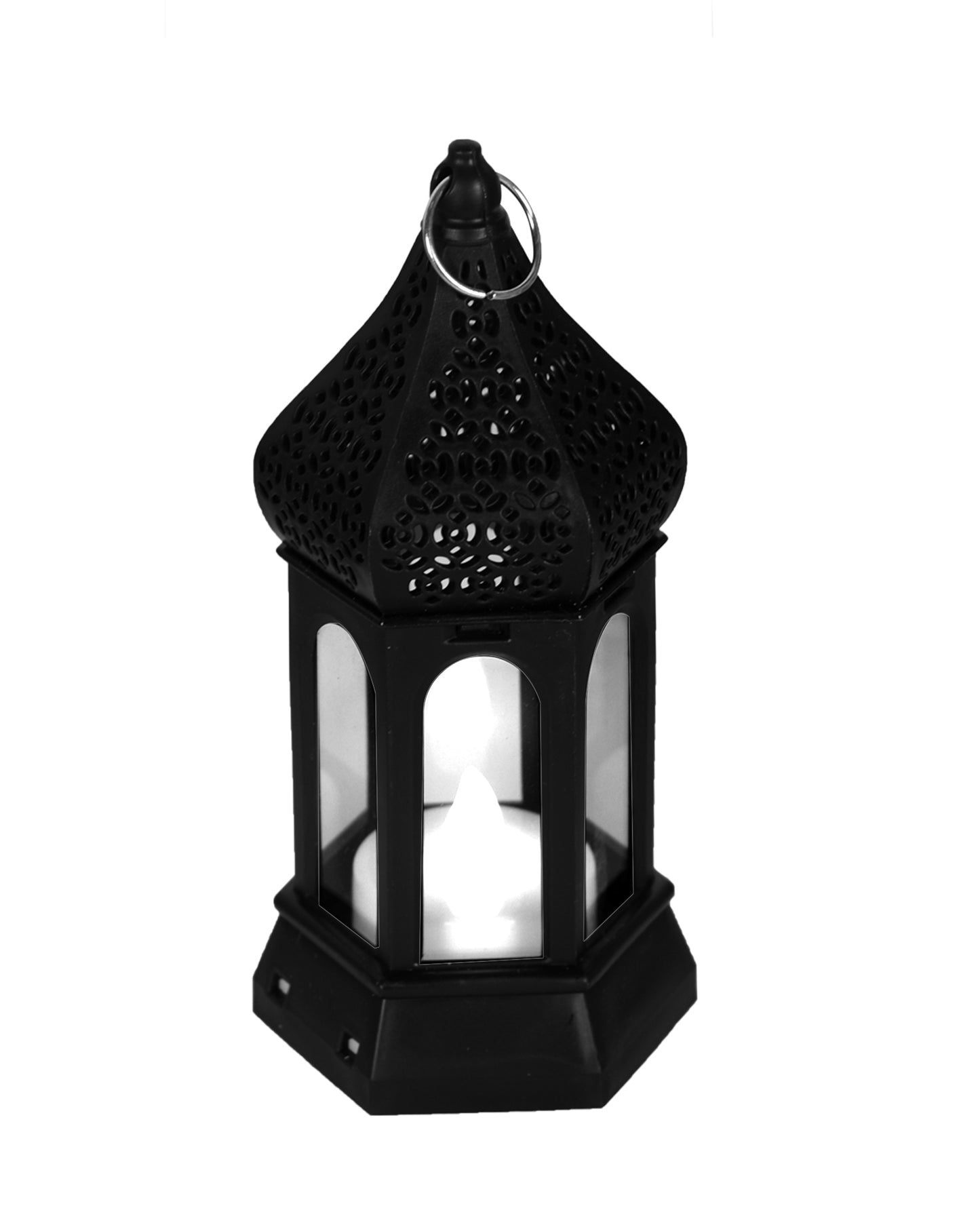 2 pcs Flameless and Smokeless Acrylic Antique LED Lantern Hurricane Lamp and Wall Hanging Led Candle Light for Home,Living Room for Diwali Decorations, T-Light lantern, Black