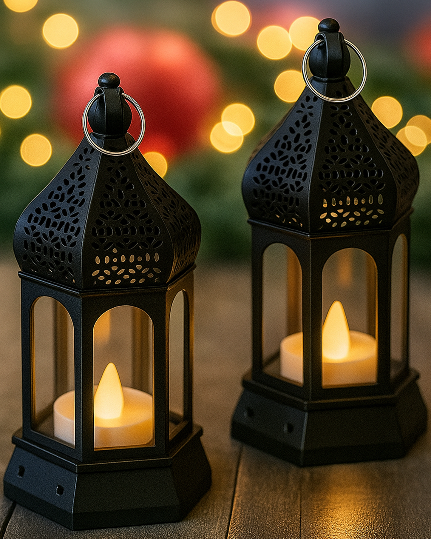 2 pcs Flameless and Smokeless Acrylic Antique LED Lantern Hurricane Lamp and Wall Hanging Led Candle Light for Home,Living Room for Diwali Decorations, T-Light lantern, Black