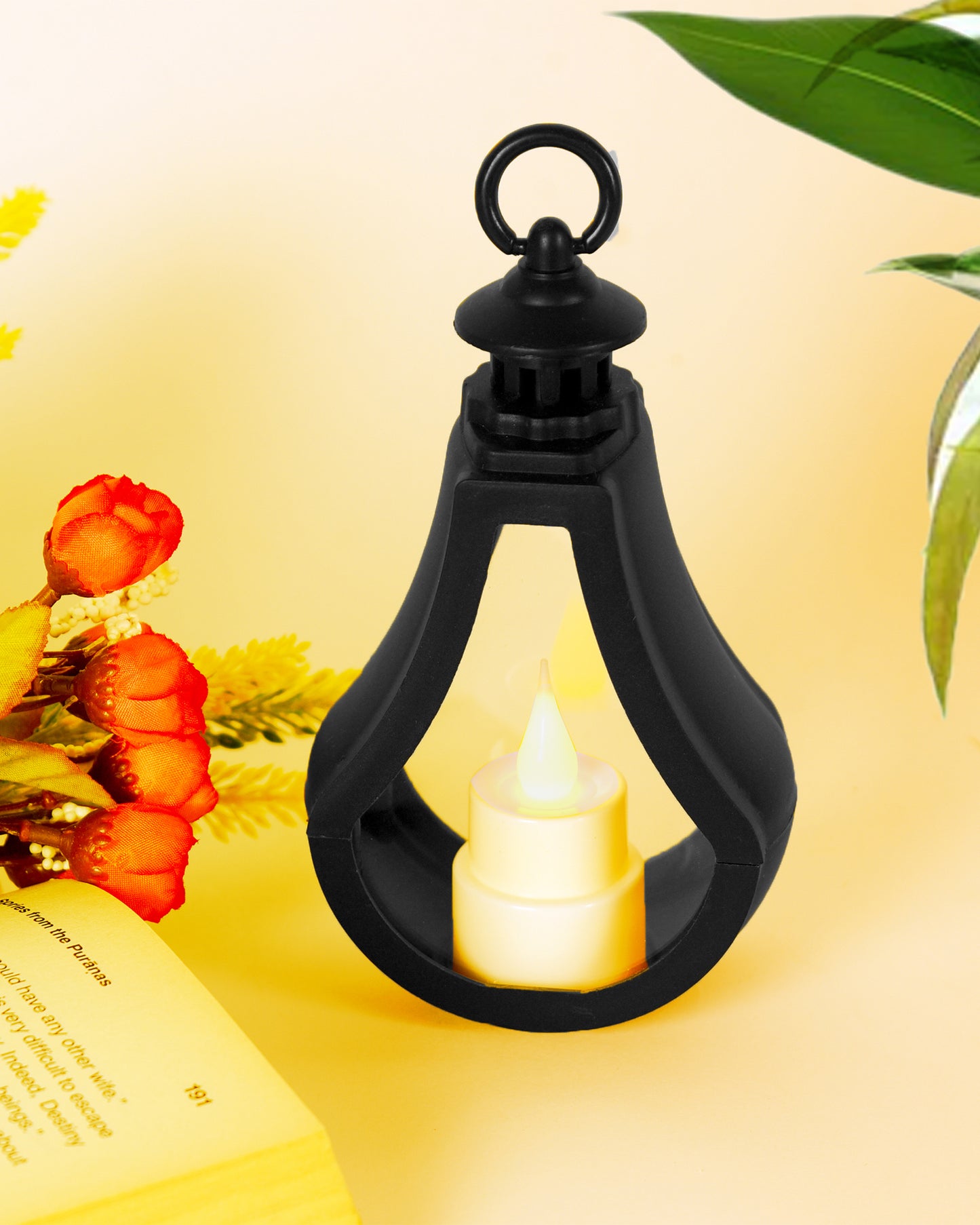 2 pcs Flameless and Smokeless Acrylic Antique LED Lantern Hurricane Lamp and Wall Hanging Led Candle Light for Home,Living Room for Diwali Decorations, Drop lantern, Black