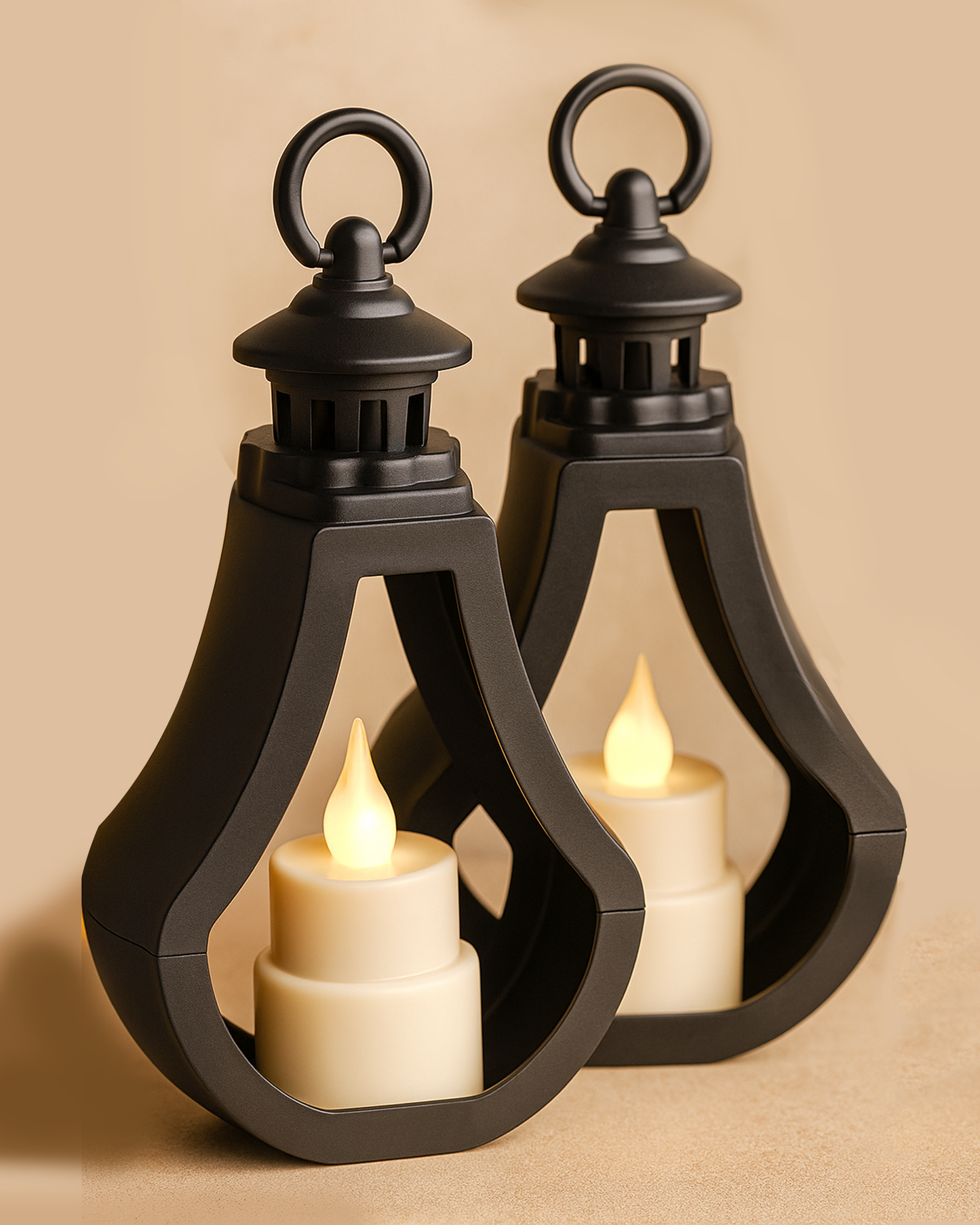 2 pcs Flameless and Smokeless Acrylic Antique LED Lantern Hurricane Lamp and Wall Hanging Led Candle Light for Home,Living Room for Diwali Decorations, Drop lantern, Black