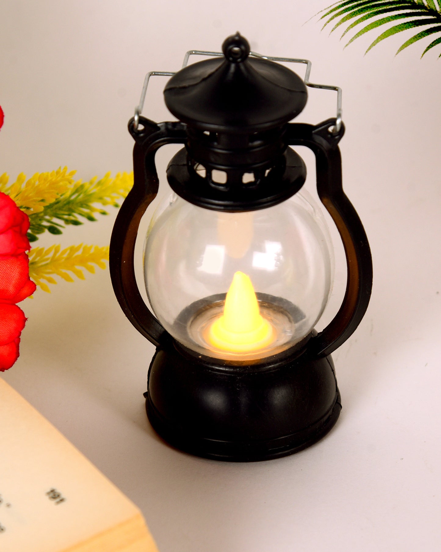 2 pcs Flameless and Smokeless Acrylic Antique LED Lantern Hurricane Lamp and Wall Hanging Led Candle Light for Home,Living Room for Diwali Decorations, Oil lantern, Black & White