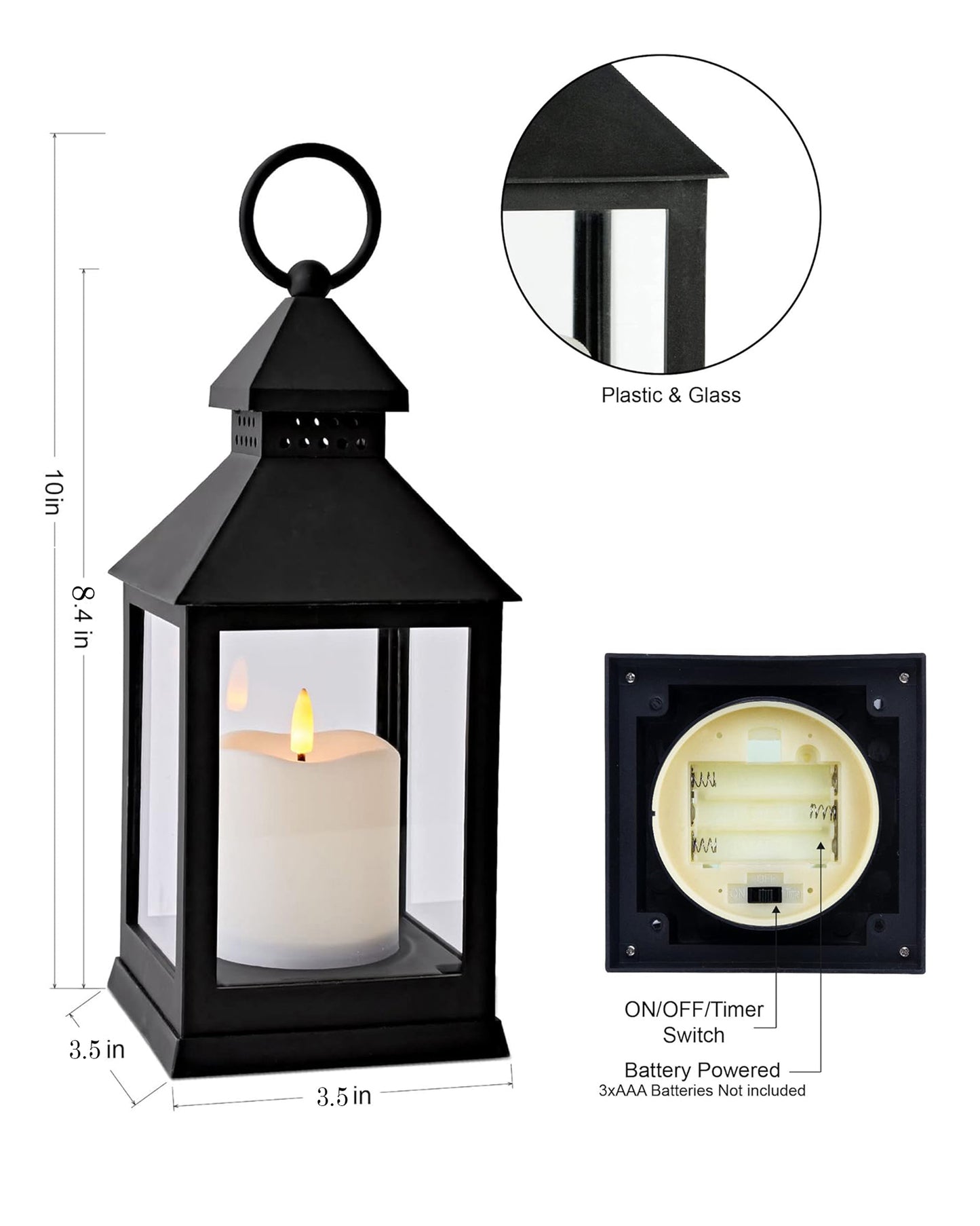 1 Pc Flameless and Smokeless Acrylic Antique LED Hurricane Lamp Wall Hanging for Home, Living Room Corner, Bedroom, Wall Decor, Diwali Decorations, Classic, Black