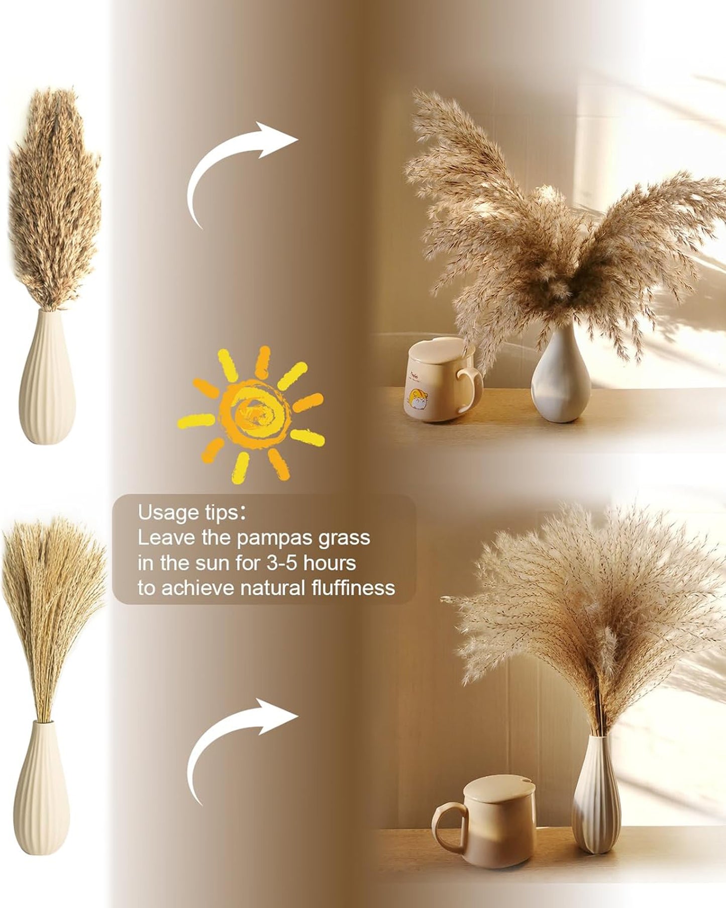 Mixed Dried Pampas Natural Grass Decor DIY Boho Natural Dried Flowers Eucalyptus Decor Dry Dried Plants Bouquet for Vase Home Floral Arrangements Decorations for Home Wedding 50, 70 & 100, Pcs