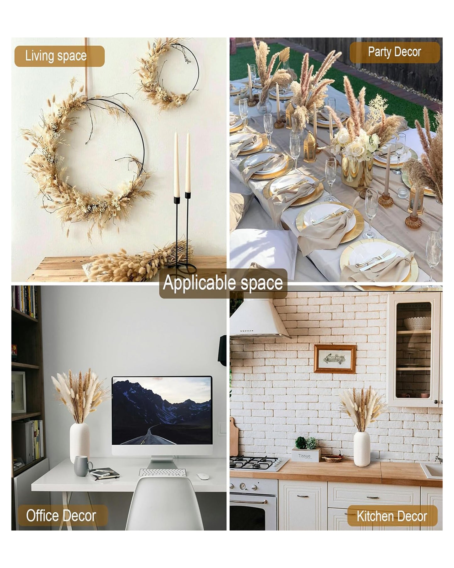 Mixed Dried Pampas Natural Grass Decor DIY Boho Natural Dried Flowers Eucalyptus Decor Dry Dried Plants Bouquet for Vase Home Floral Arrangements Decorations for Home Wedding 50, 70 & 100, Pcs