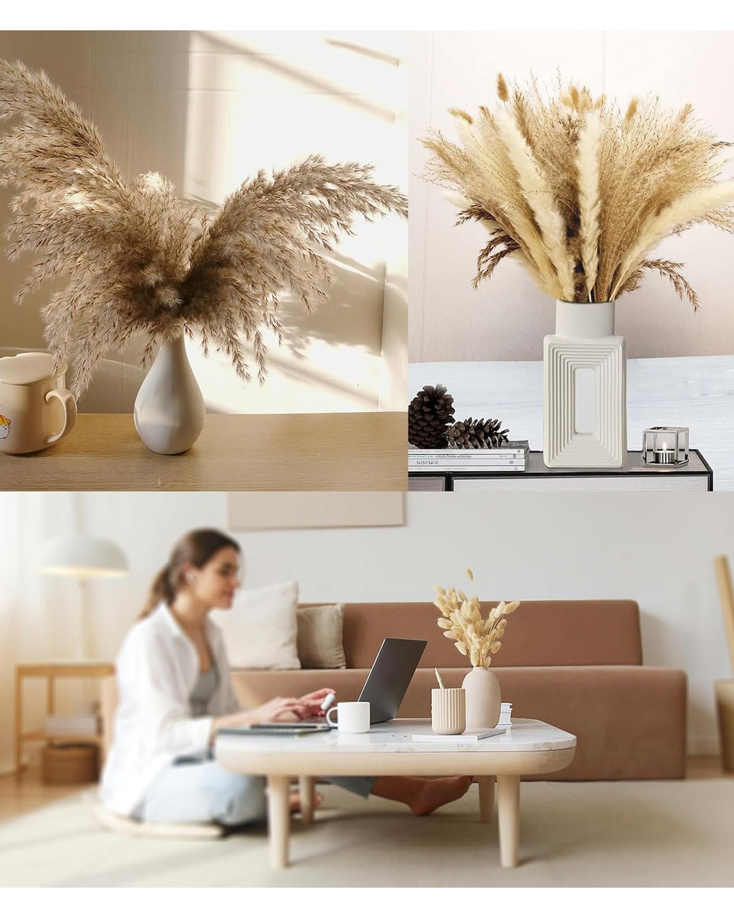 Mixed Dried Pampas Natural Grass Decor DIY Boho Natural Dried Flowers Eucalyptus Decor Dry Dried Plants Bouquet for Vase Home Floral Arrangements Decorations for Home Wedding 50, 70 & 100, Pcs