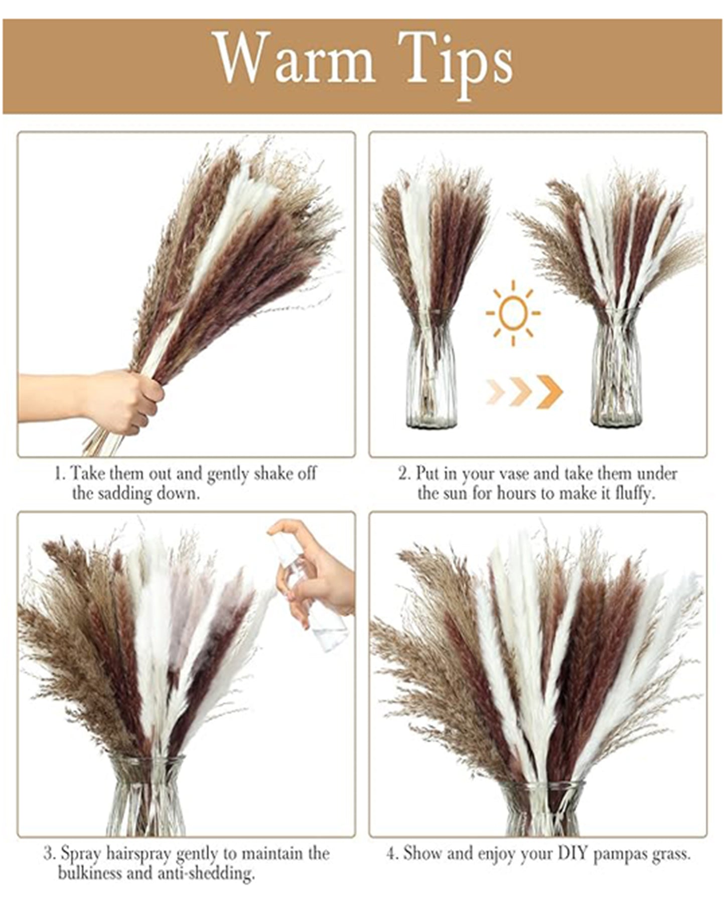 Mixed Dried Pampas Natural Grass Decor DIY Boho Natural Dried Flowers Eucalyptus Decor Dry Dried Plants Bouquet for Vase Home Floral Arrangements Decorations for Home Wedding 50, 70 & 100, Pcs