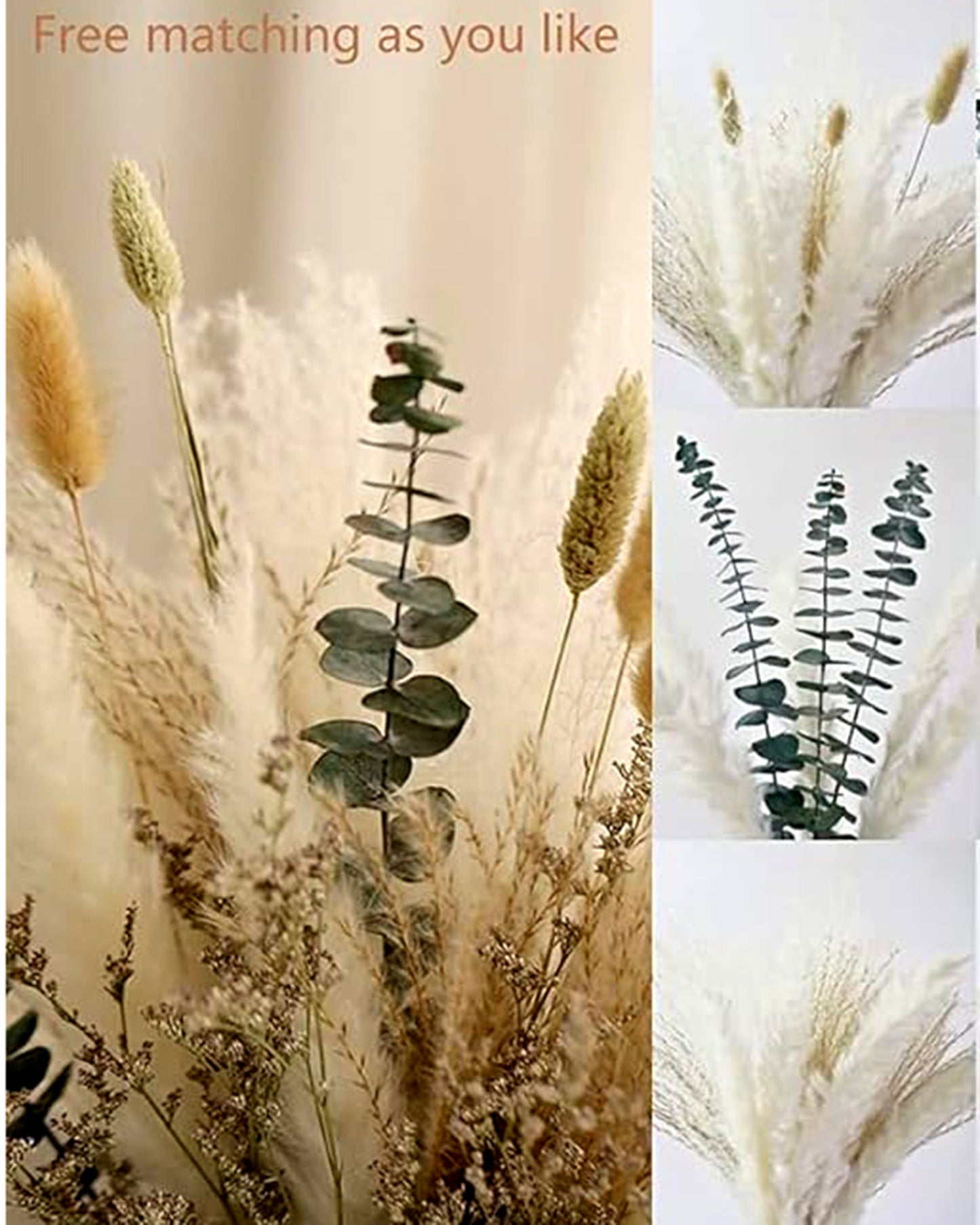 Mixed Dried Pampas Natural Grass Decor DIY Boho Natural Dried Flowers Eucalyptus Decor Dry Dried Plants Bouquet for Vase Home Floral Arrangements Decorations for Home Wedding 50, 70 & 100, Pcs