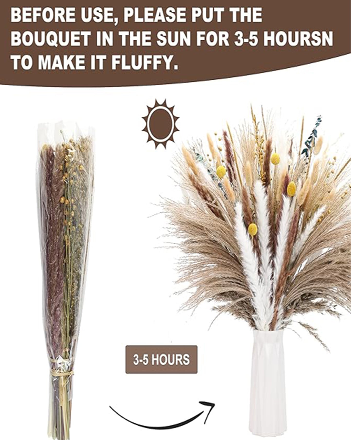 Mixed Dried Pampas Natural Grass Decor DIY Boho Natural Dried Flowers Eucalyptus Decor Dry Dried Plants Bouquet for Vase Home Floral Arrangements Decorations for Home Wedding 50, 70 & 100, Pcs