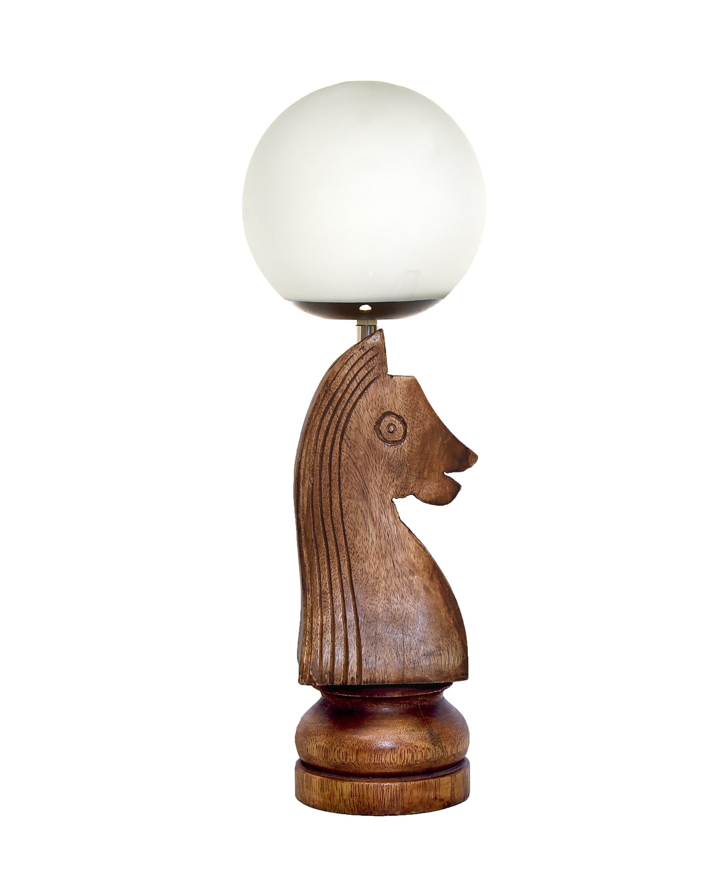 Chess Decorative Bedside Table Desk Lamp White Frost Shade for Décor, Accent Light, Gameroom, Kids', Living Room, Bedroom, Handmade Wooden, Pawn Horse Bishop Rook Queen King