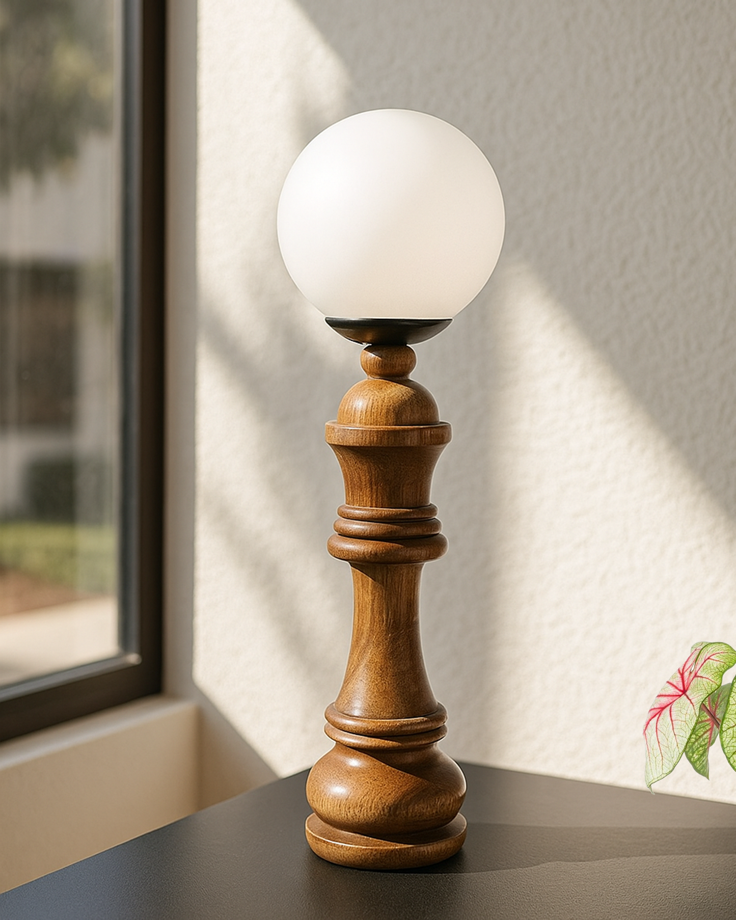 Chess Decorative Bedside Table Desk Lamp White Frost Shade for Décor, Accent Light, Gameroom, Kids', Living Room, Bedroom, Handmade Wooden, Pawn Horse Bishop Rook Queen King