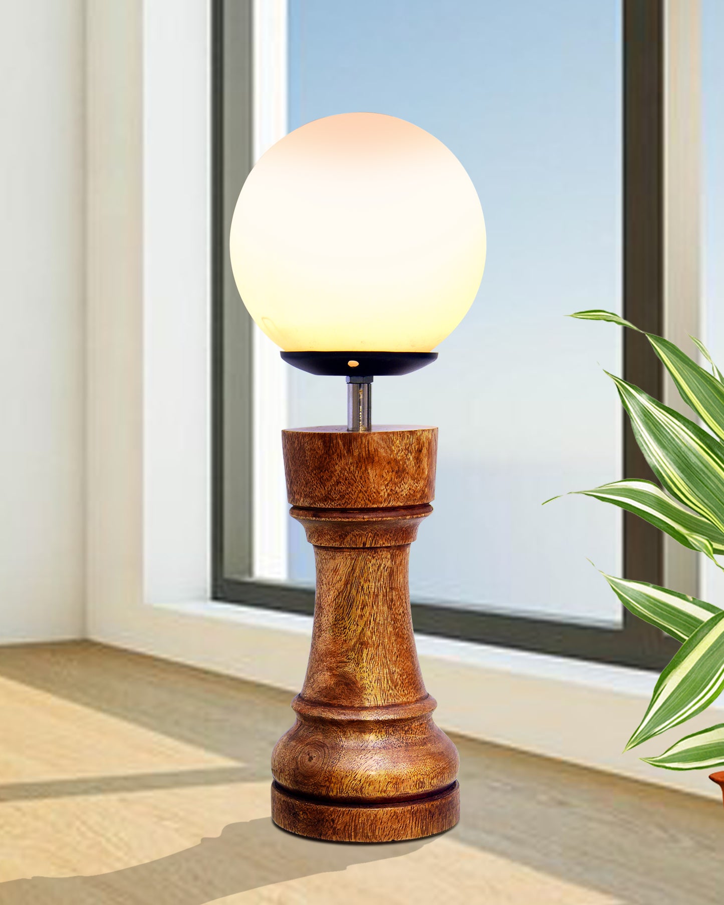 Chess Decorative Bedside Table Desk Lamp White Frost Shade for Décor, Accent Light, Gameroom, Kids', Living Room, Bedroom, Handmade Wooden, Pawn Horse Bishop Rook Queen King