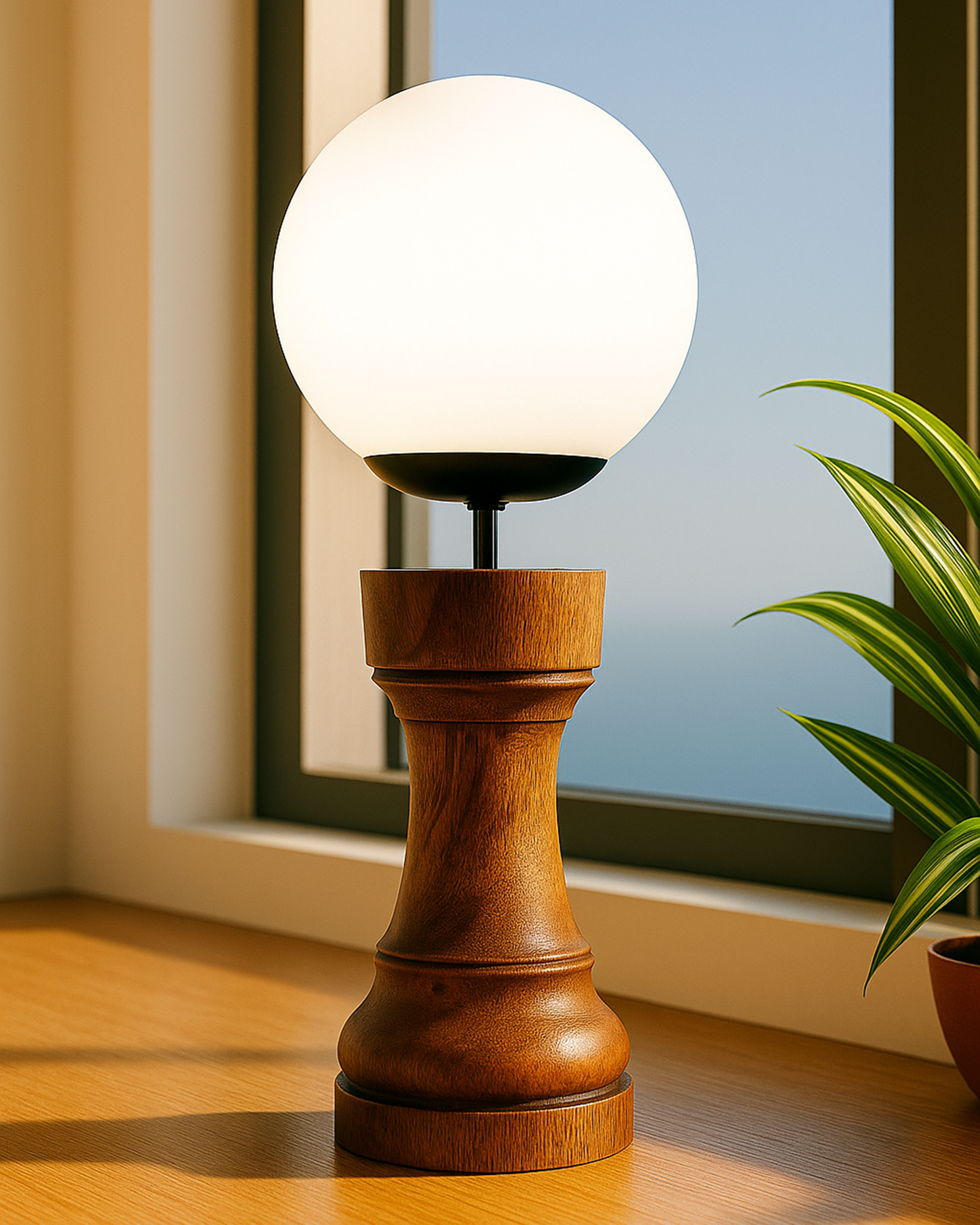 Chess Decorative Bedside Table Desk Lamp White Frost Shade for Décor, Accent Light, Gameroom, Kids', Living Room, Bedroom, Handmade Wooden, Pawn Horse Bishop Rook Queen King
