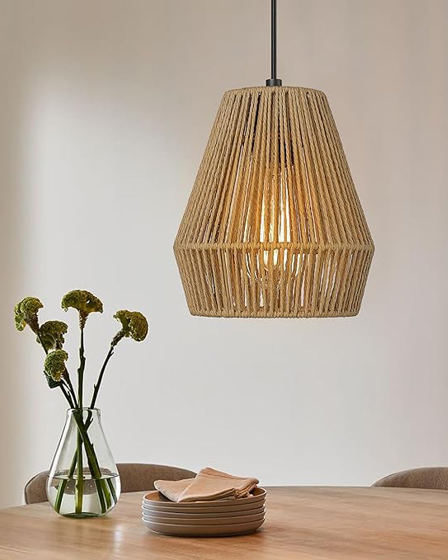 Rattan Light Fixtures Ceiling Light, Handmade Woven Cage Boho Light Fixture 11" Semi Flush Mount Light Fixture Coastal Ceiling Light for Hallway Kitchen Entryway Farmhouse Living Room