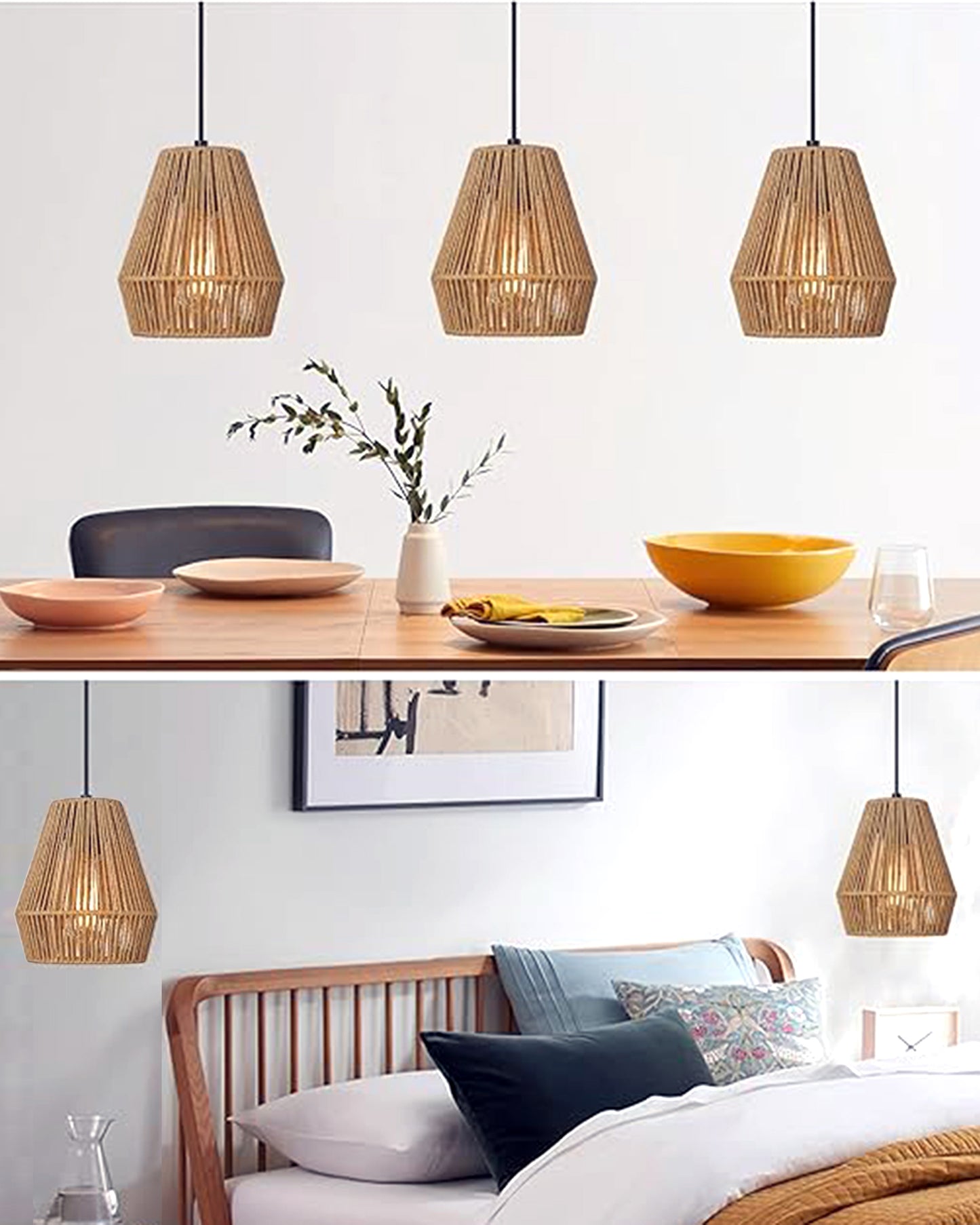 Rattan Light Fixtures Ceiling Light, Handmade Woven Cage Boho Light Fixture 11" Semi Flush Mount Light Fixture Coastal Ceiling Light for Hallway Kitchen Entryway Farmhouse Living Room